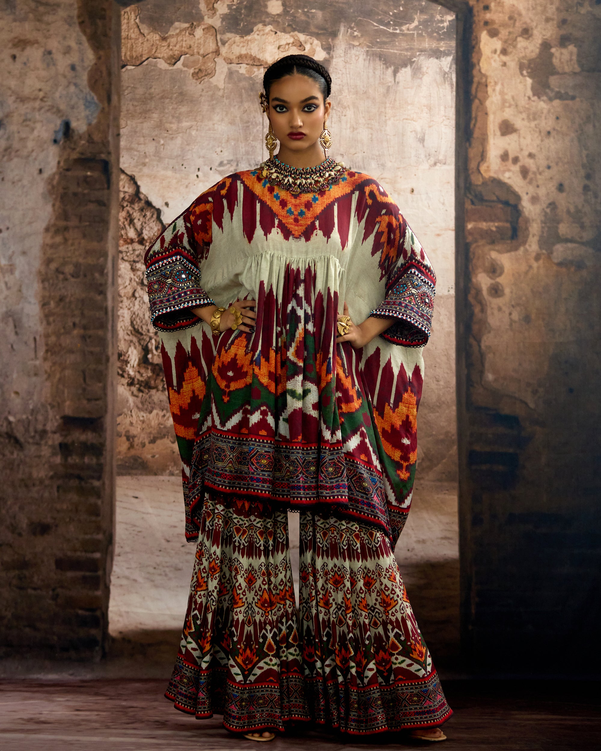 Kasbah : Parvati Sharara - Beige/Red