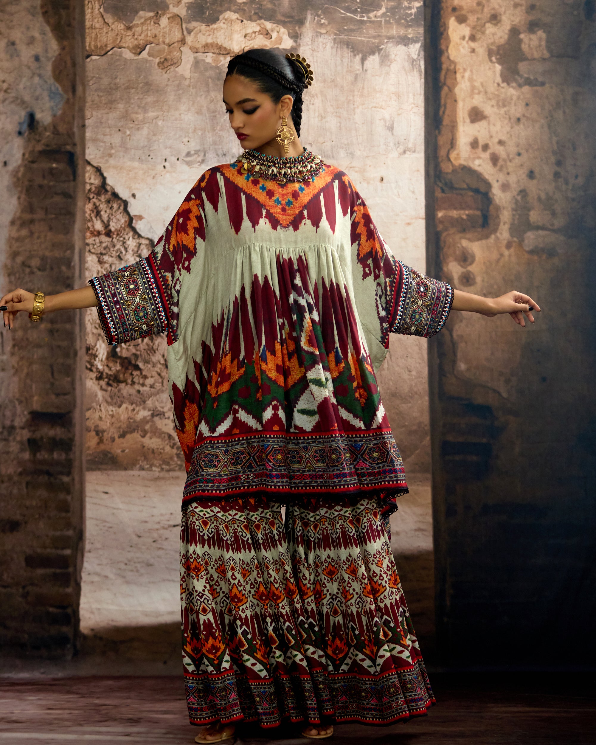 Kasbah : Parvati Sharara - Beige/Red