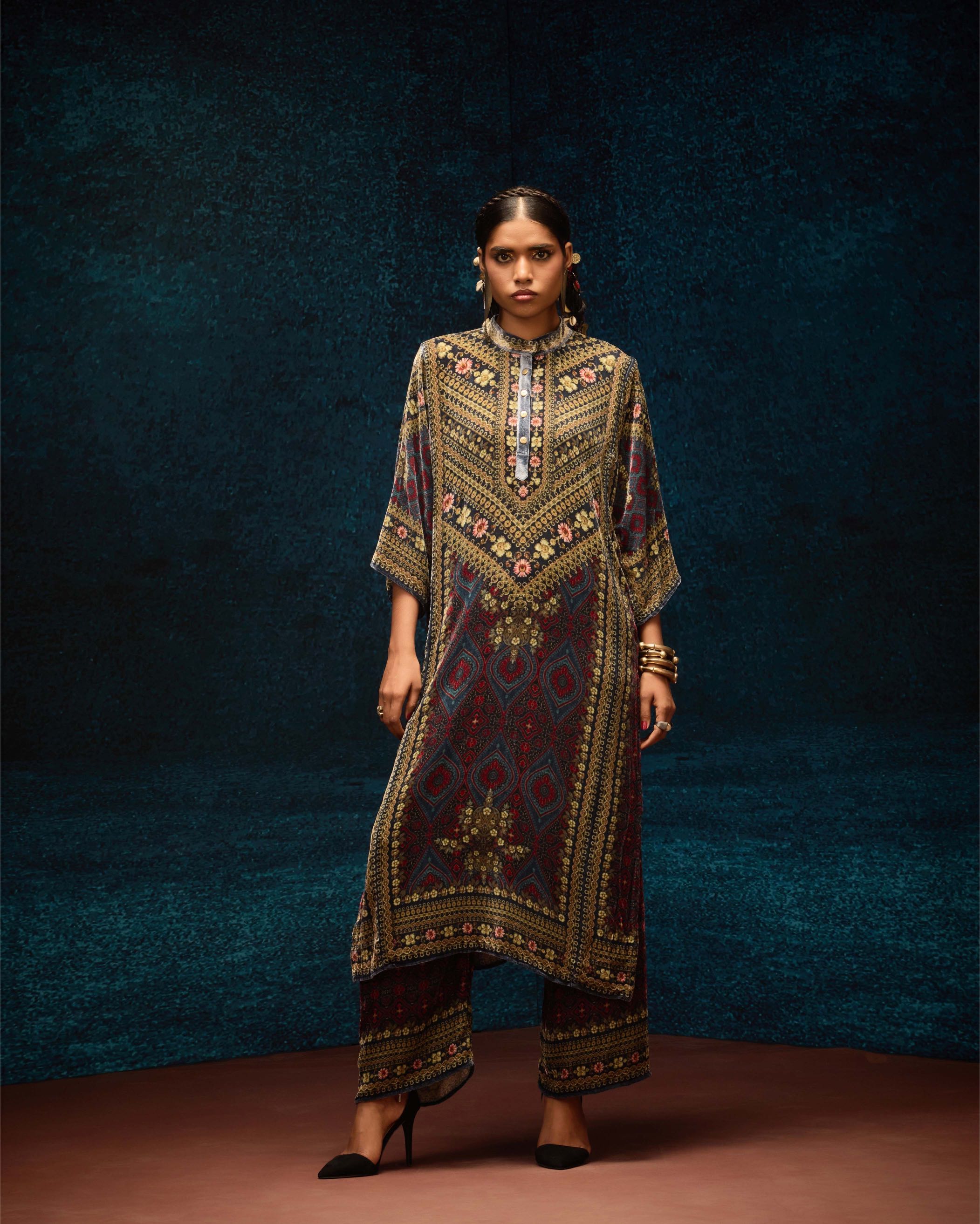 Ajrakh : Ghazala - Blue/Maroon