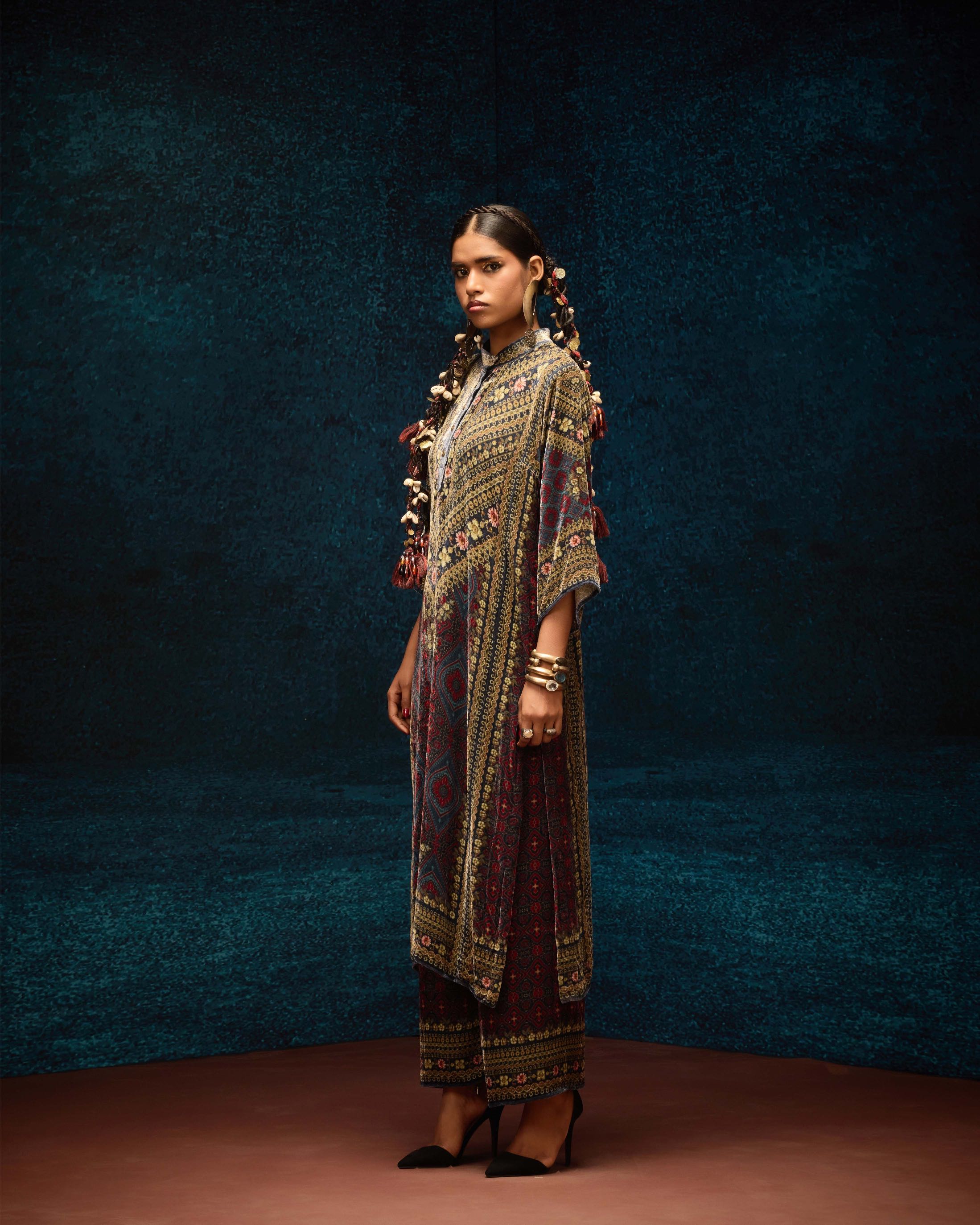 Ajrakh : Ghazala - Blue/Maroon