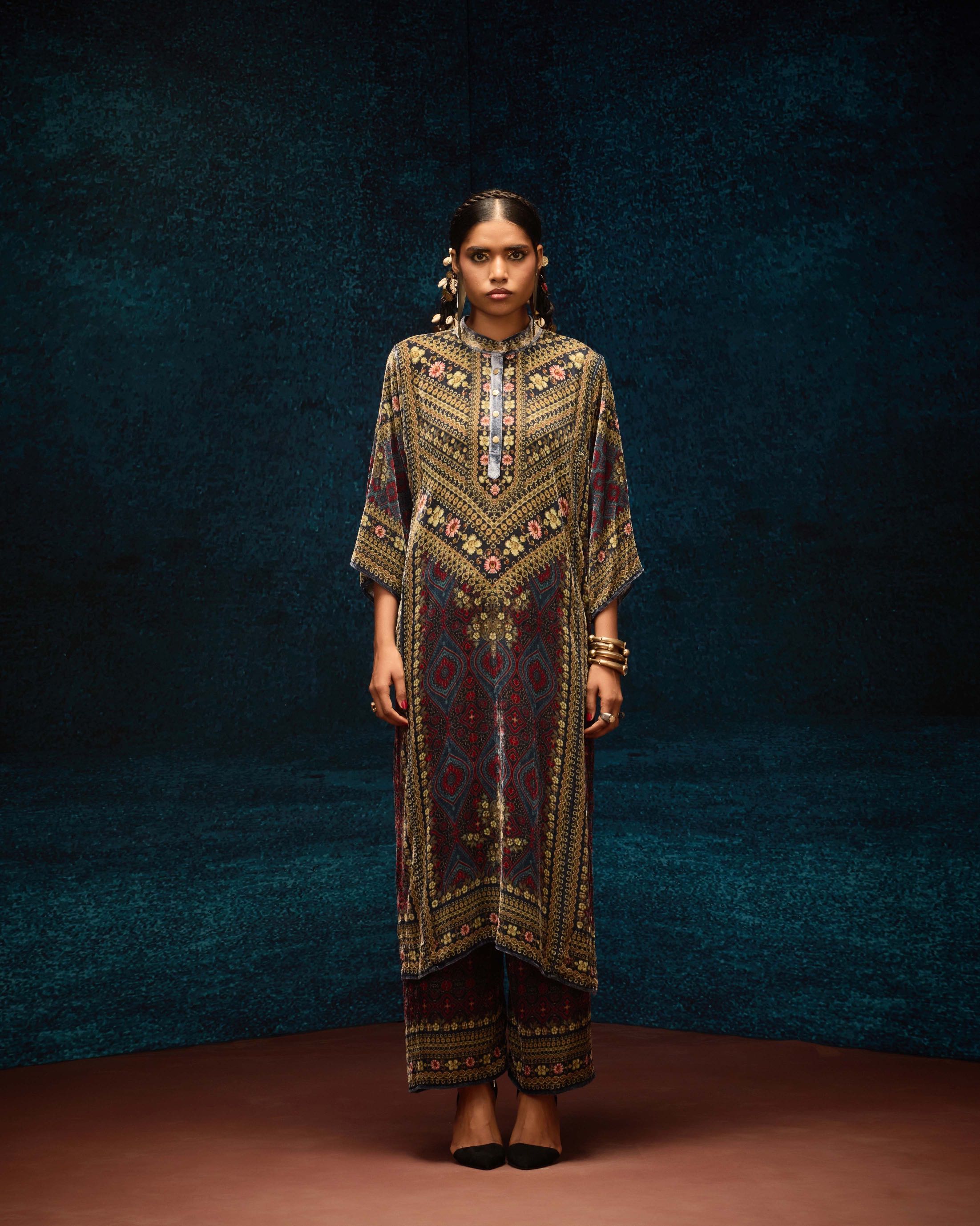 Ajrakh : Ghazala - Blue/Maroon