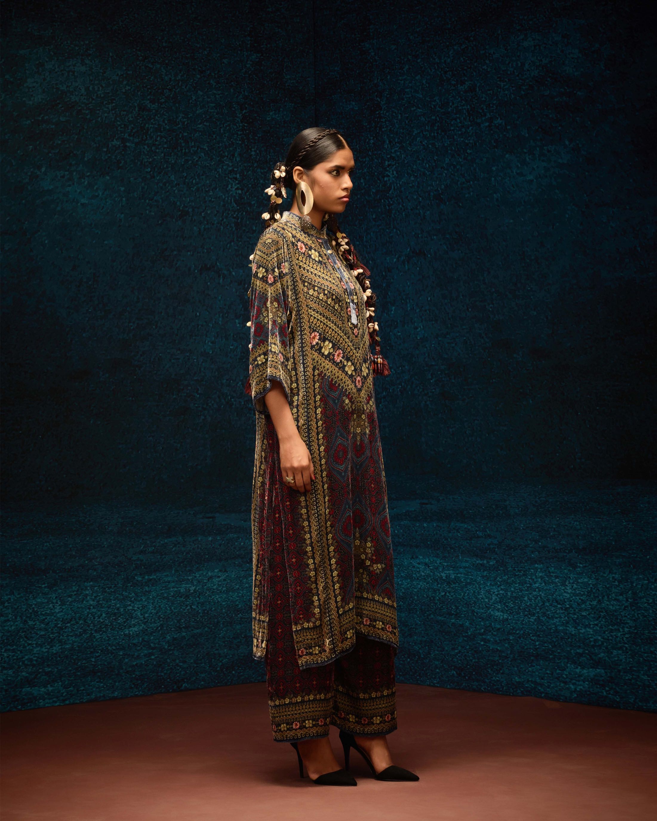 Ajrakh : Ghazala - Blue/Maroon