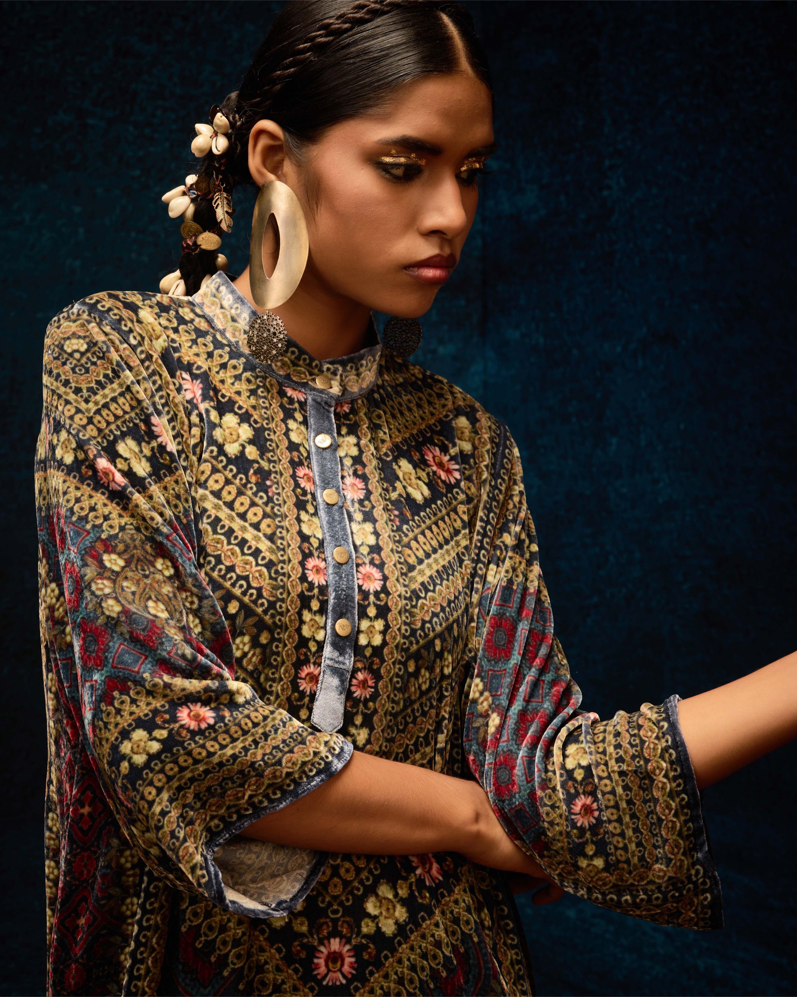 Ajrakh : Ghazala - Blue/Maroon