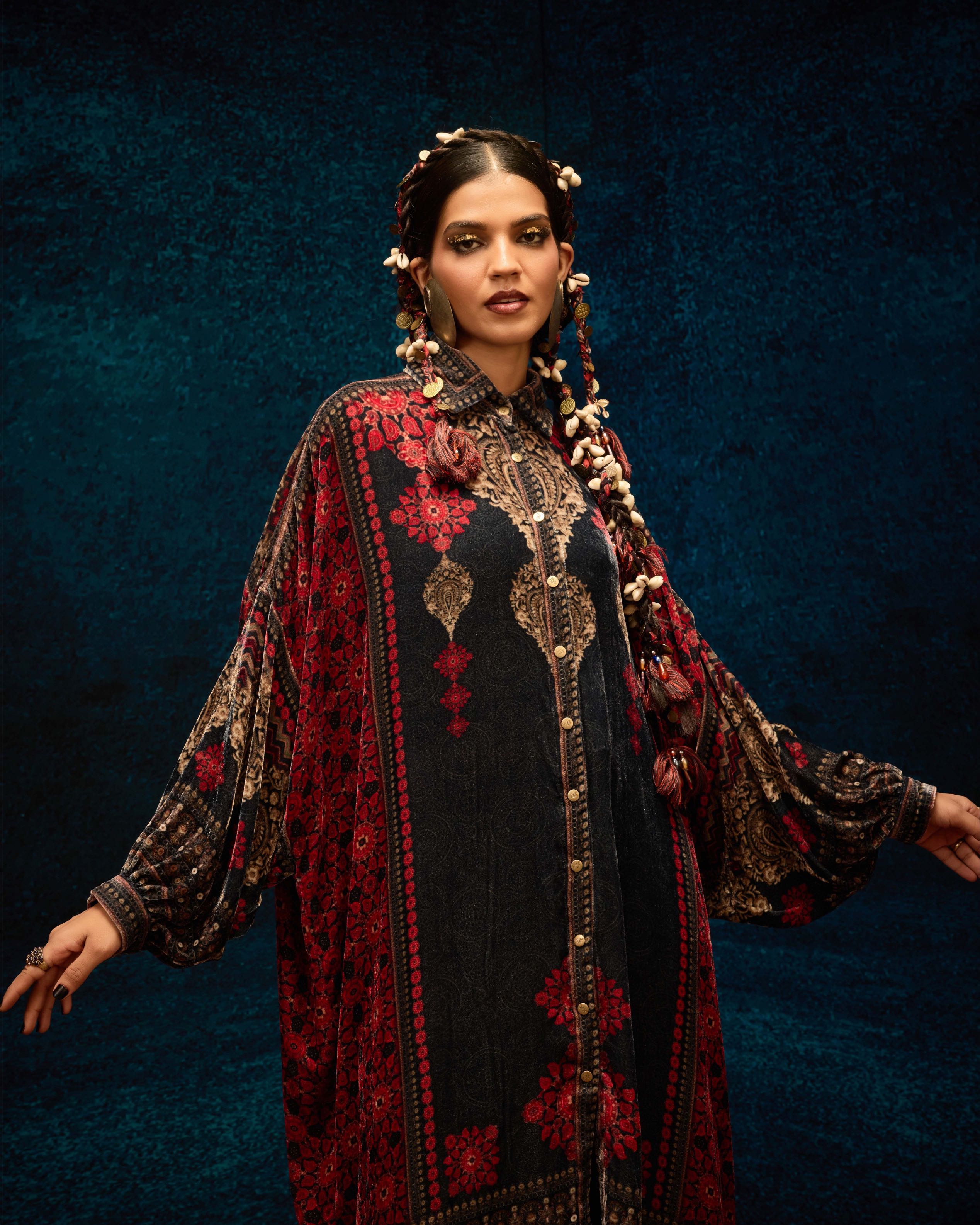 Ajrakh : Simona - Red/Black