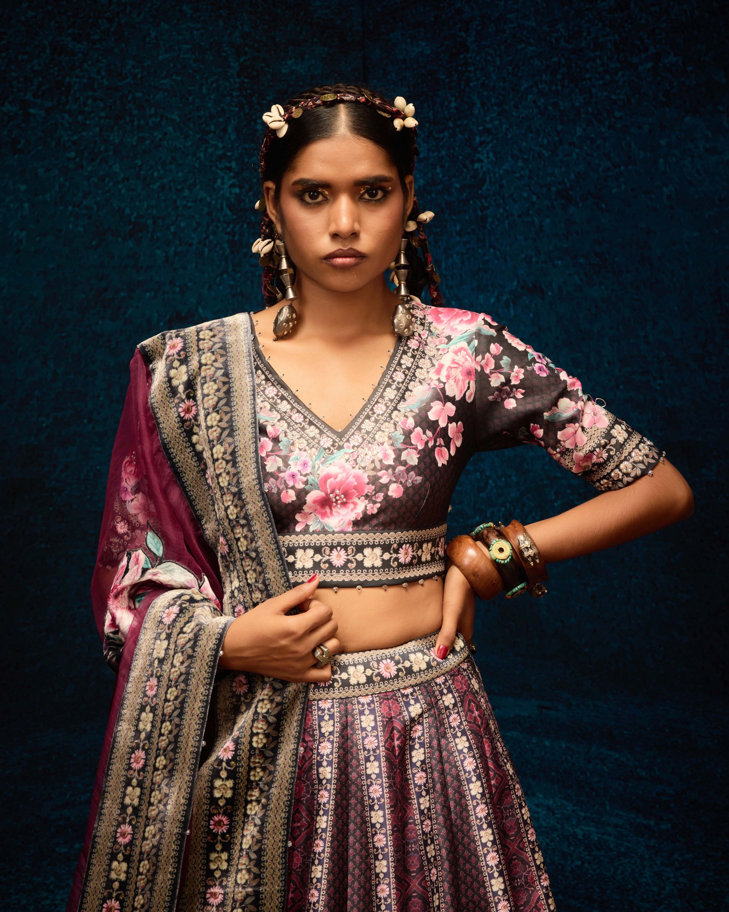 Ajrakh : Leela - Black/Raspberry