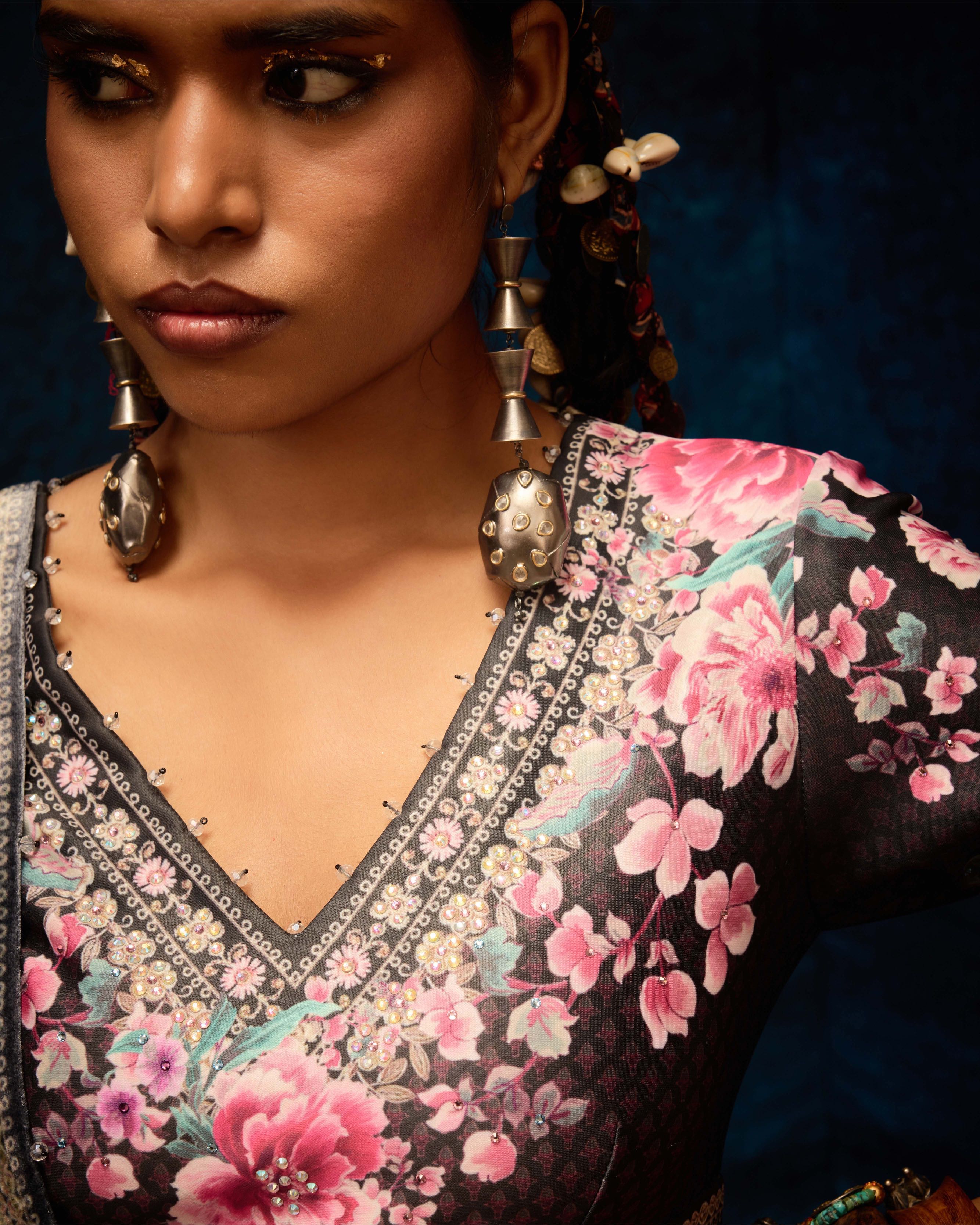 Ajrakh : Leela - Black/Raspberry