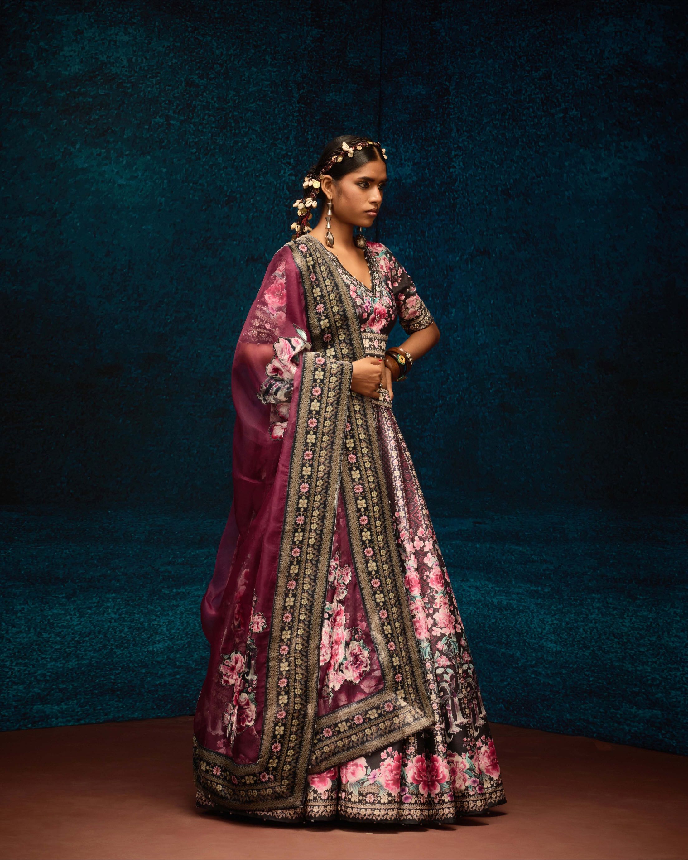 Ajrakh : Leela - Black/Raspberry