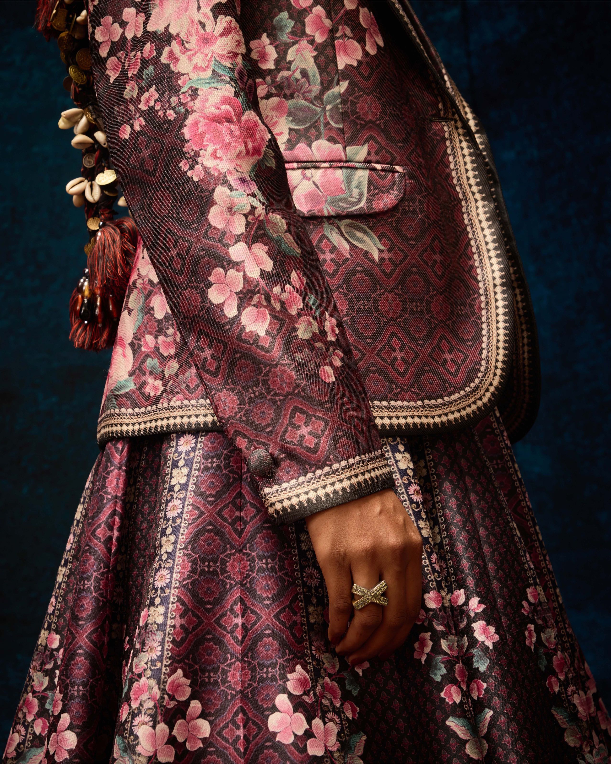 Ajrakh : Jacket Leela - Black/Raspberry