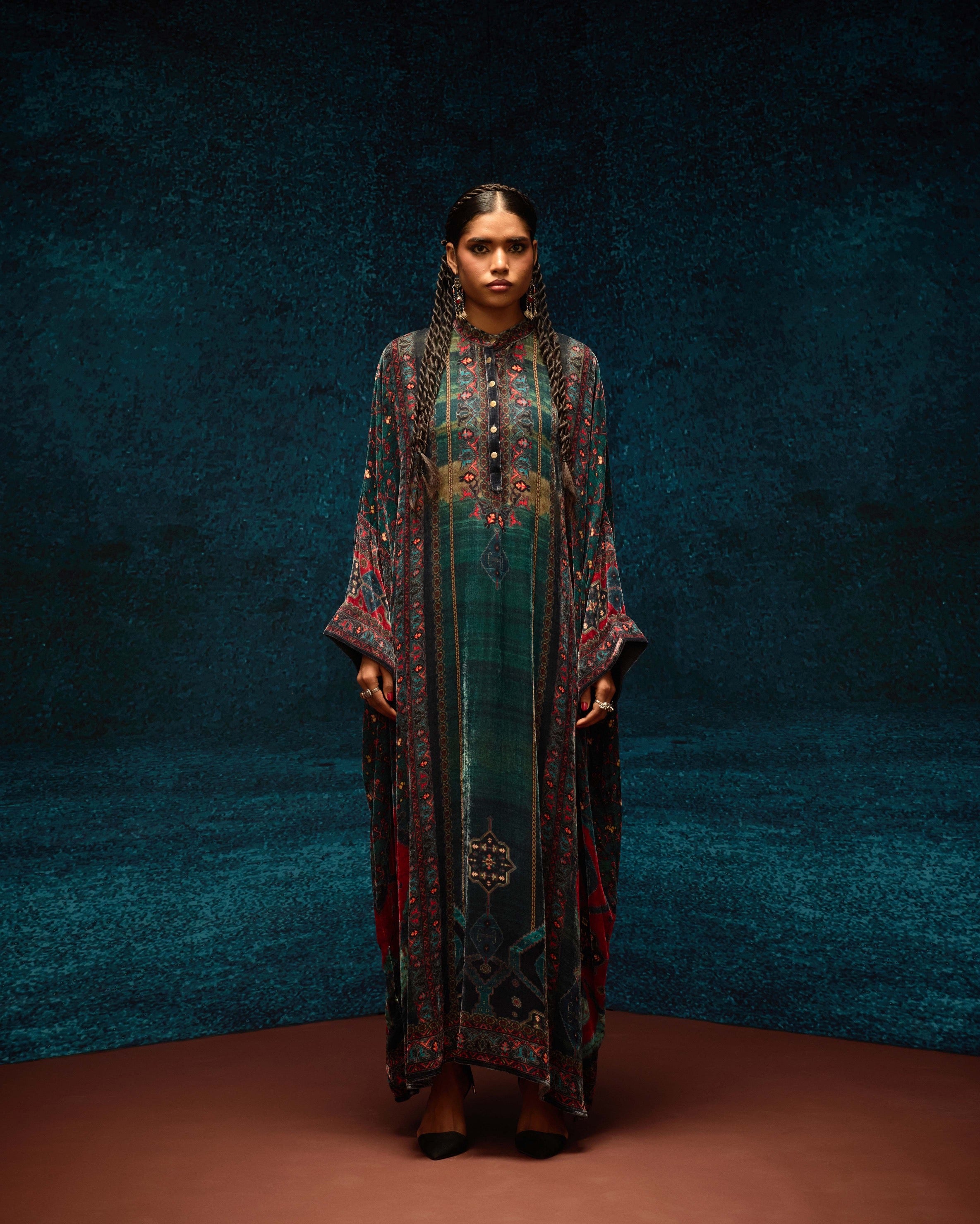 Ajrakh/Shiraz : Clarice - Teal/Maroon