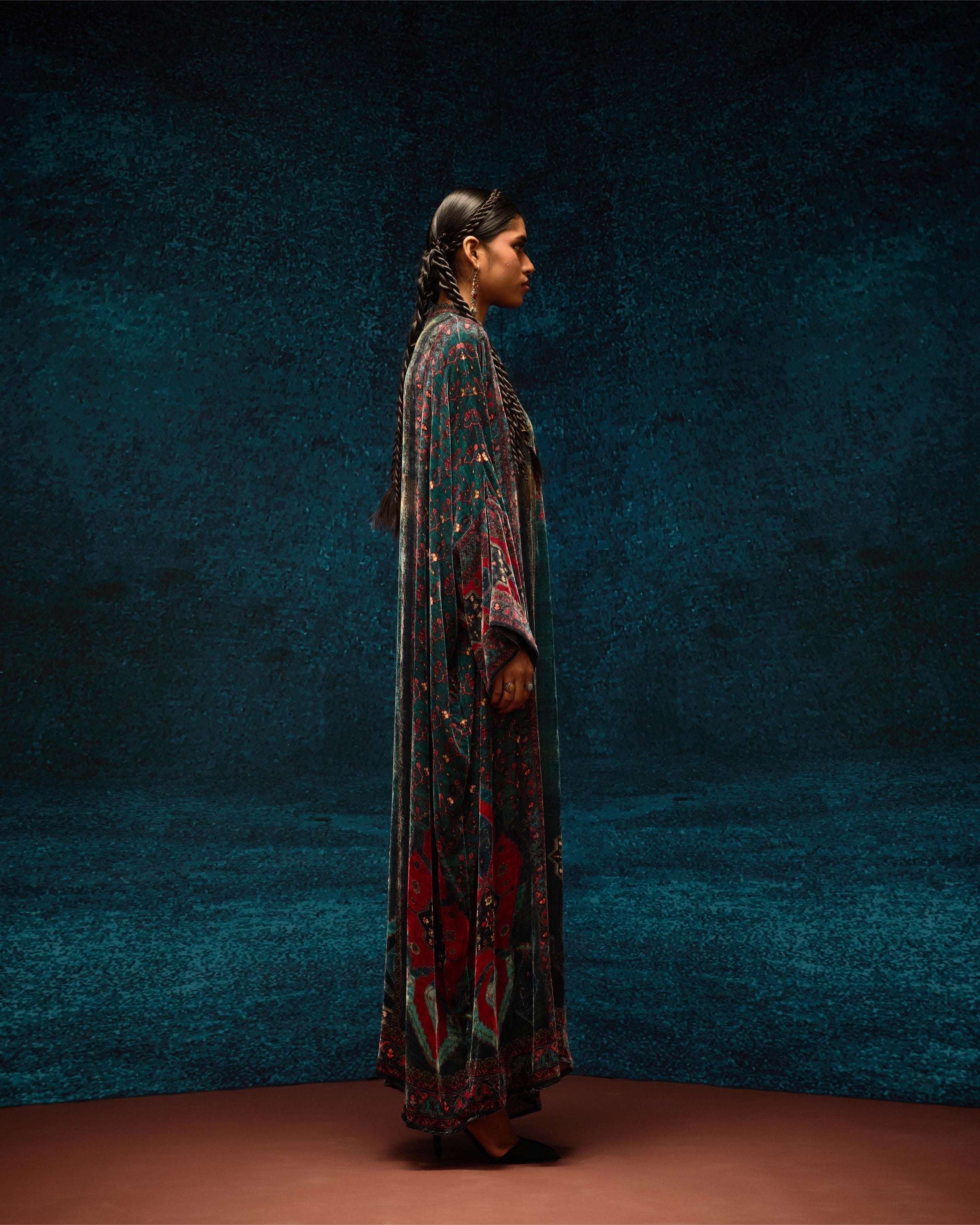 Ajrakh/Shiraz : Clarice - Teal/Maroon