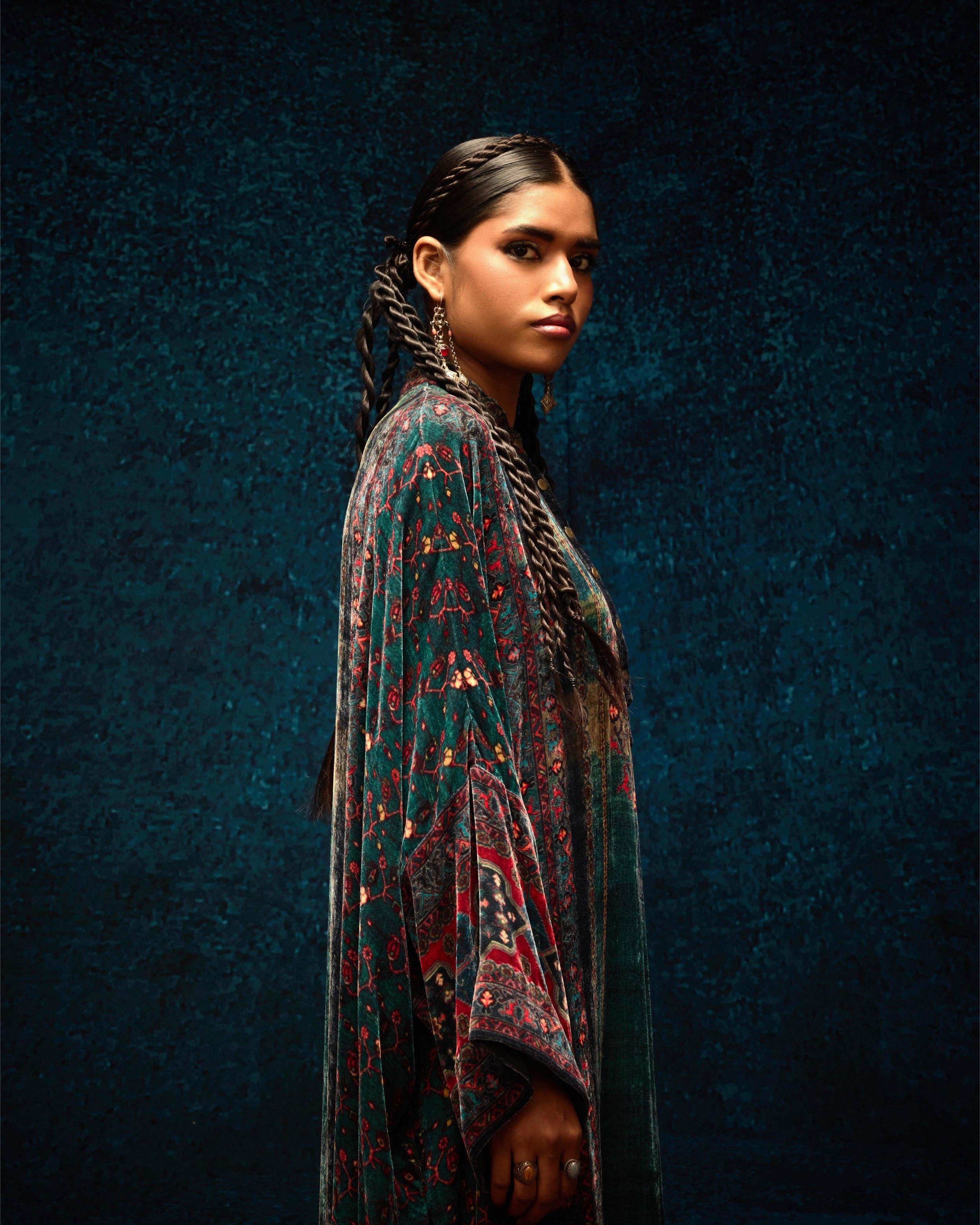 Ajrakh/Shiraz : Clarice - Teal/Maroon