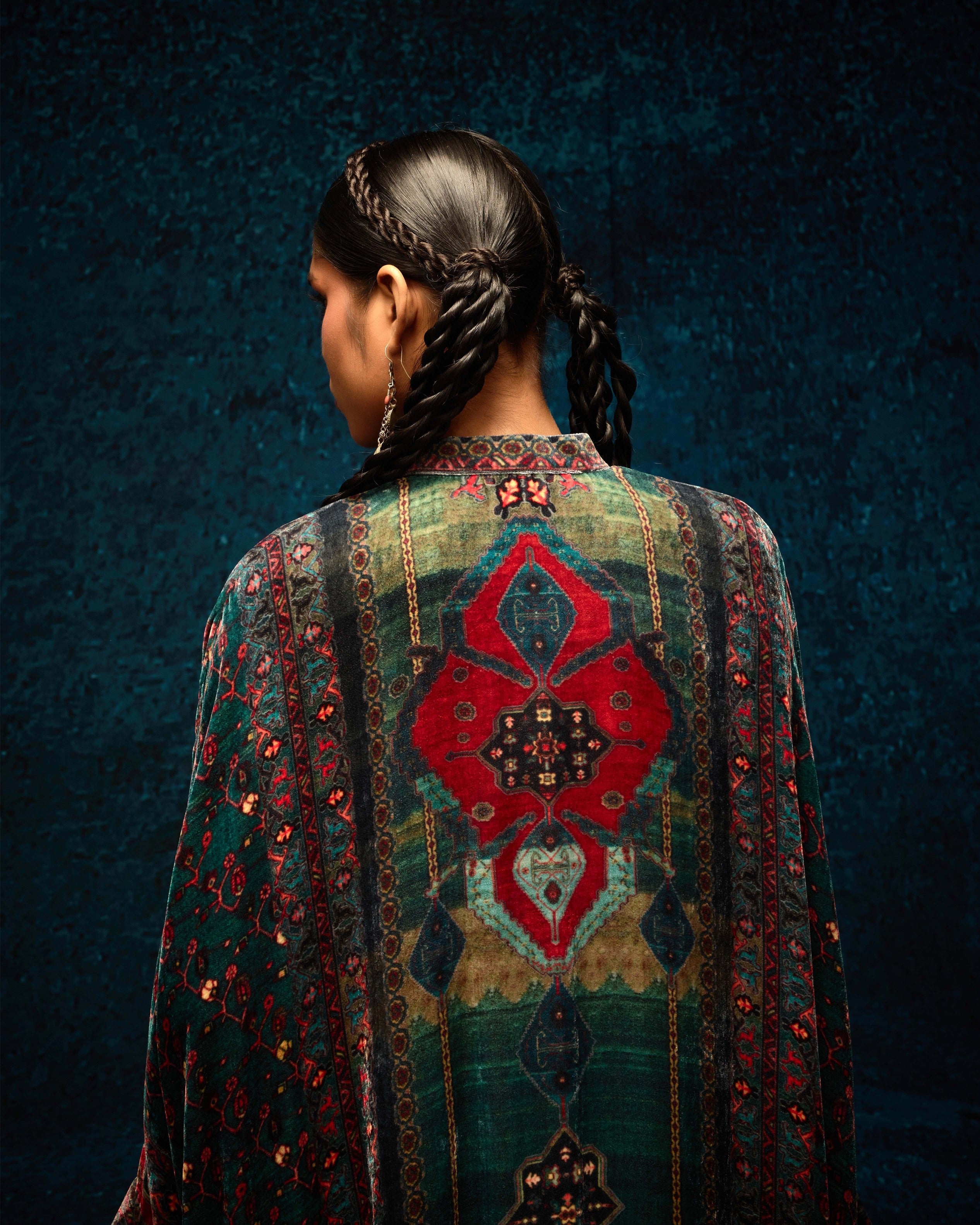 Ajrakh/Shiraz : Clarice - Teal/Maroon