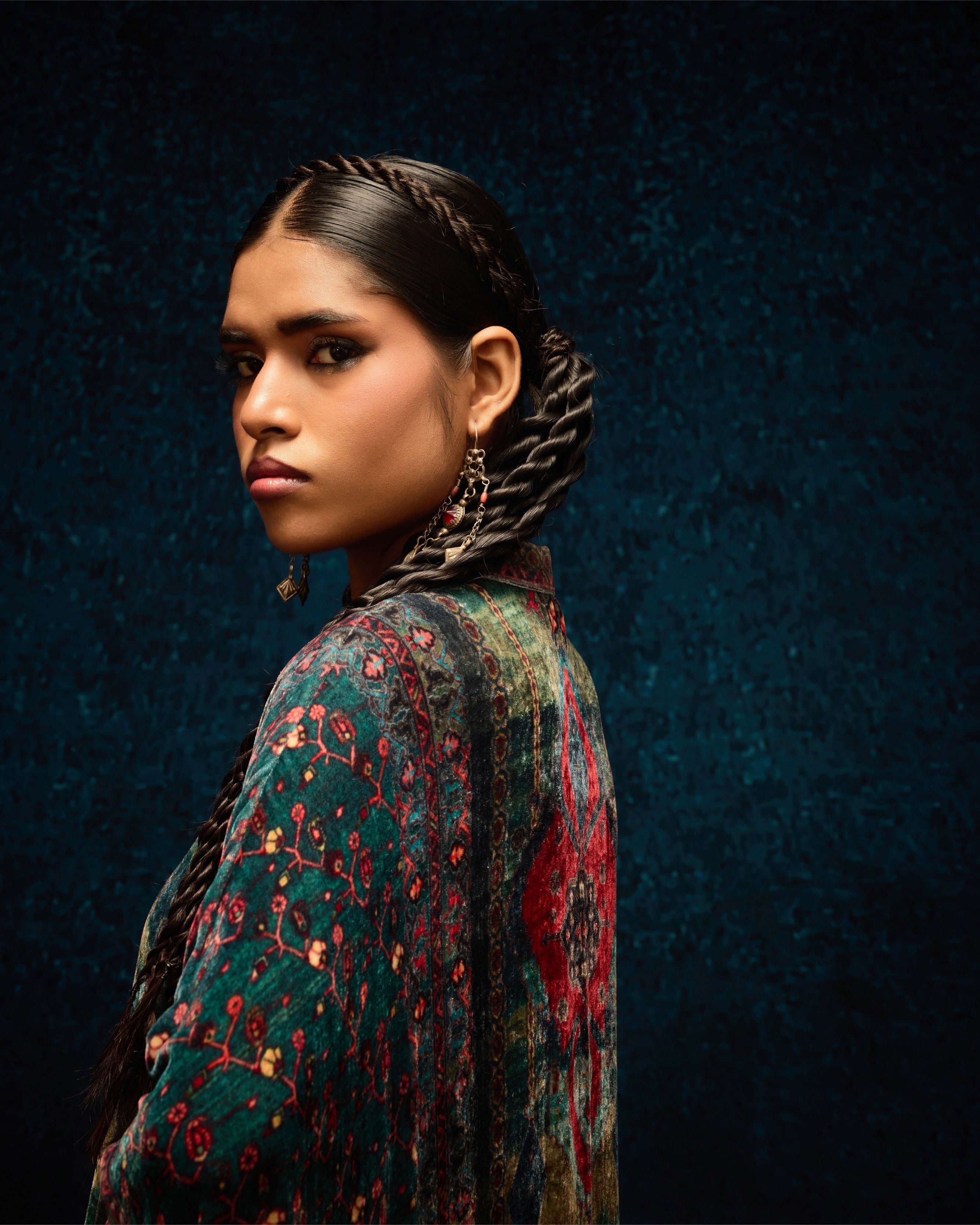 Ajrakh/Shiraz : Clarice - Teal/Maroon