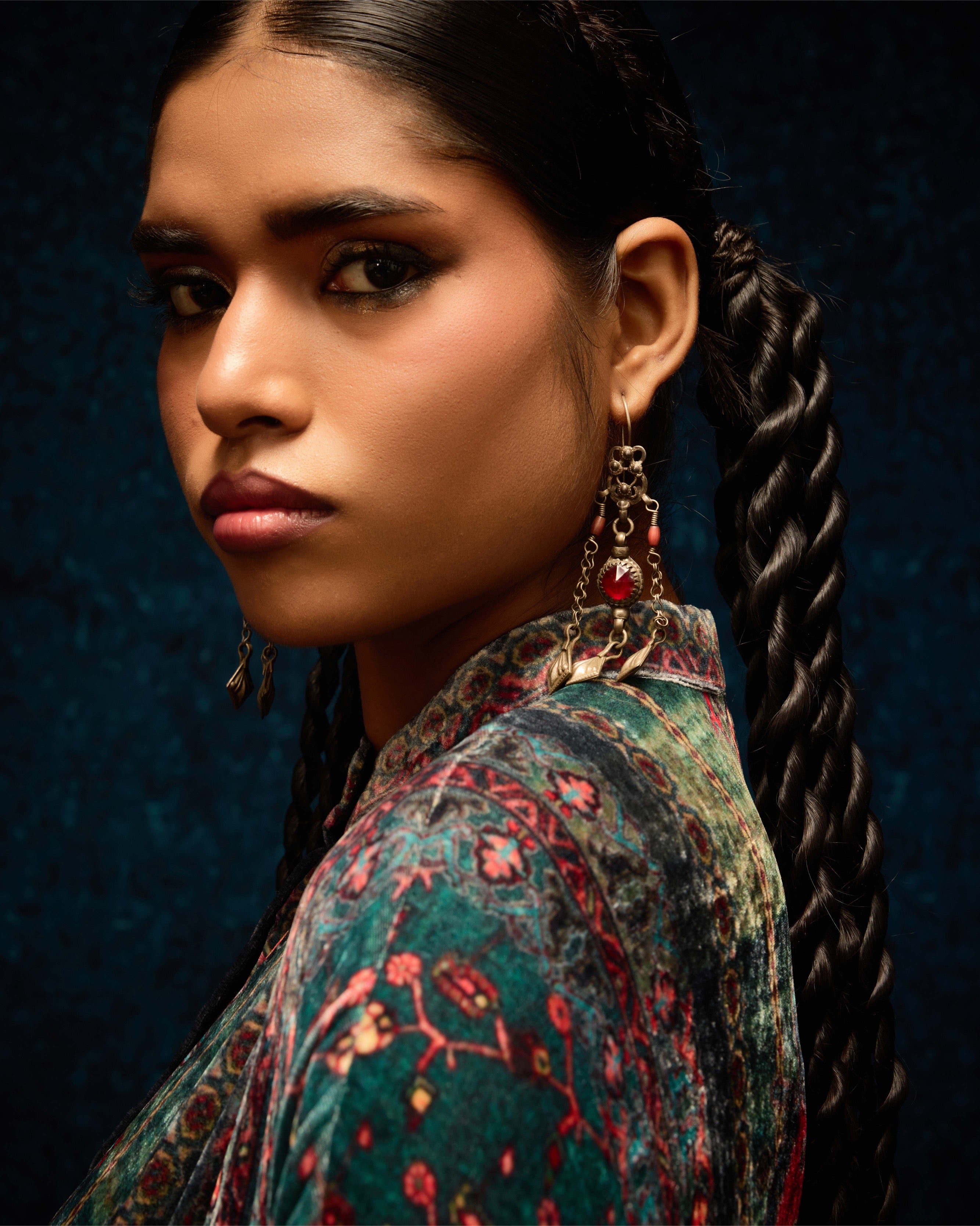 Ajrakh/Shiraz : Clarice - Teal/Maroon