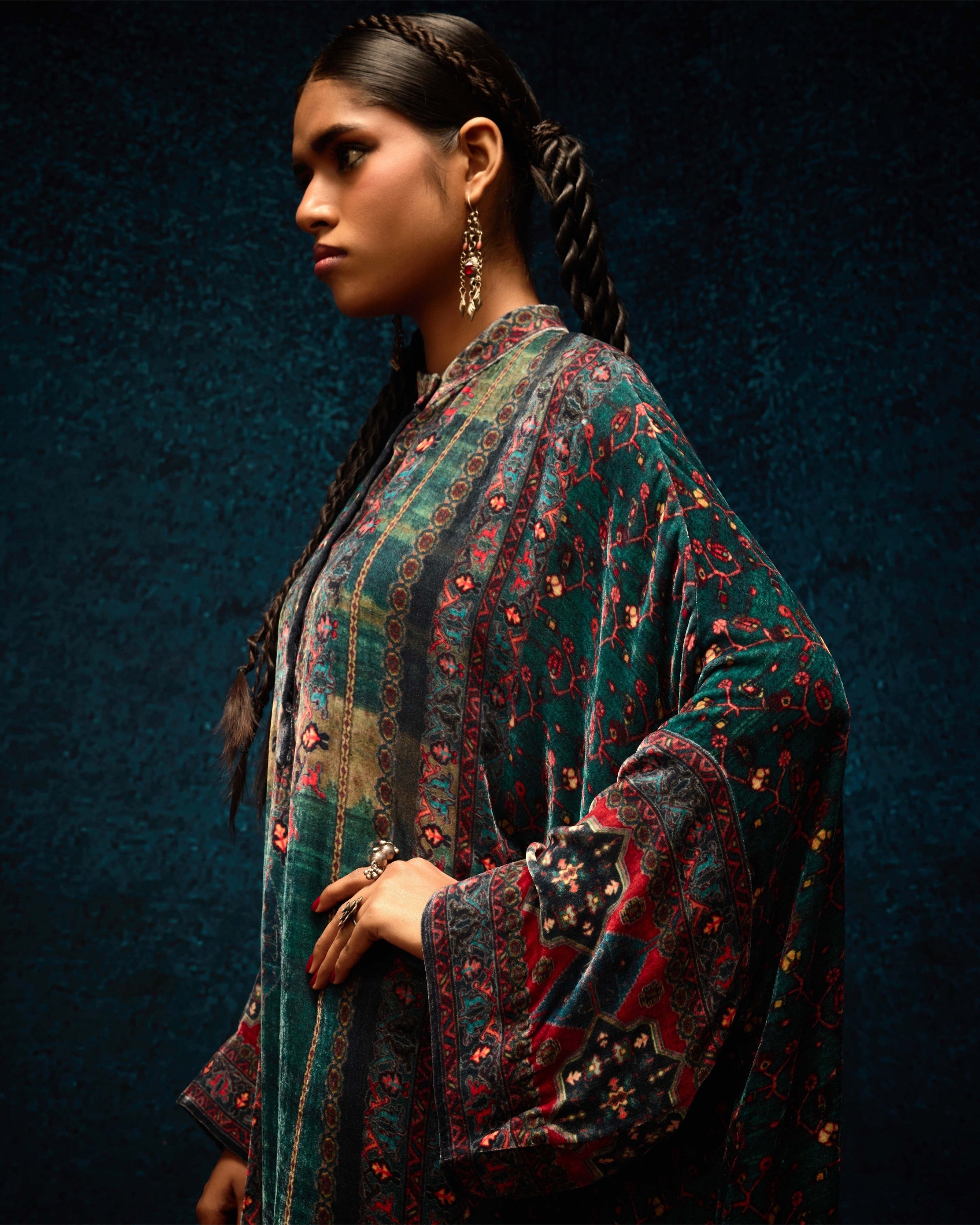 Ajrakh/Shiraz : Clarice - Teal/Maroon