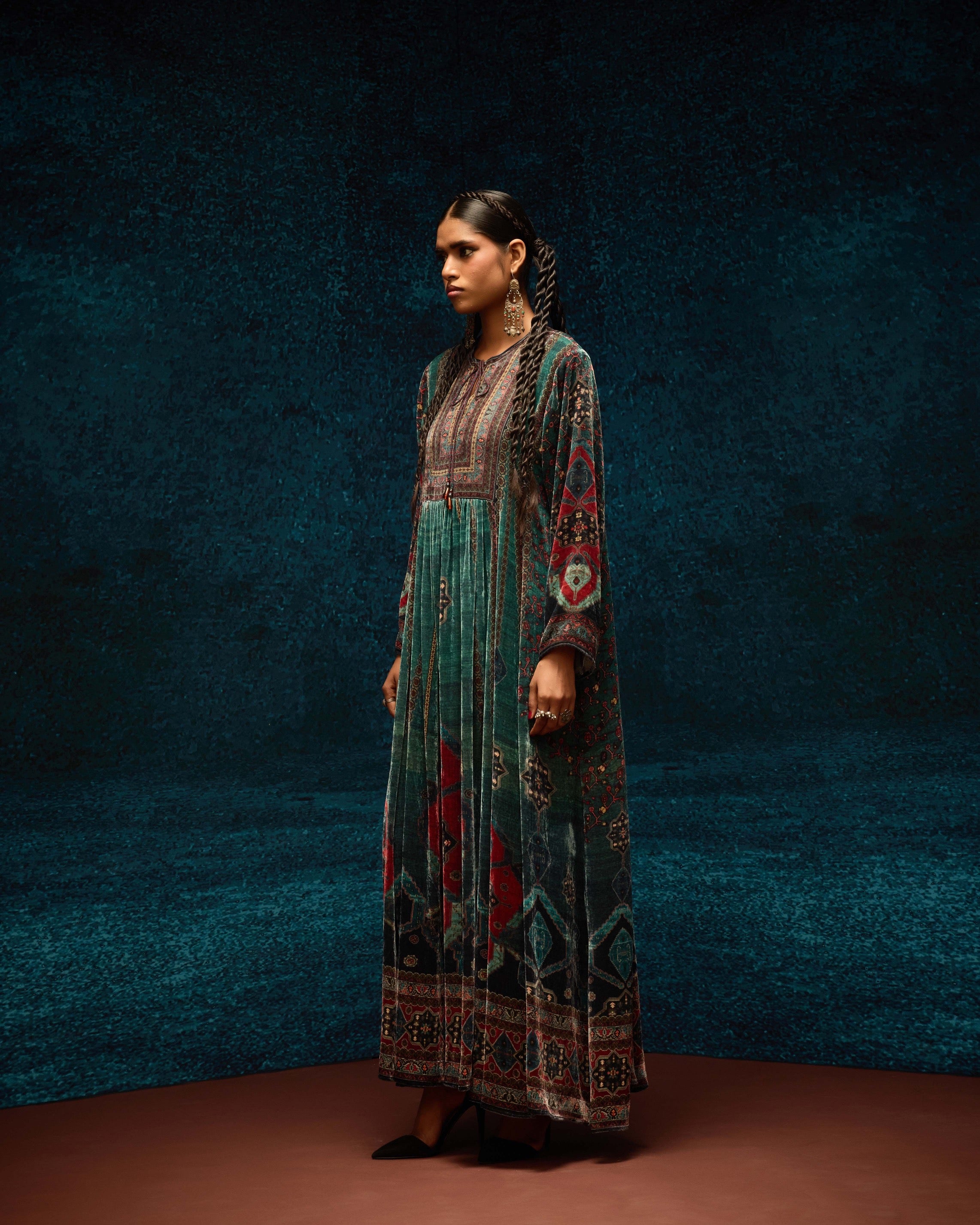 Ajrakh/Shiraz : Anisha - Teal/Maroon