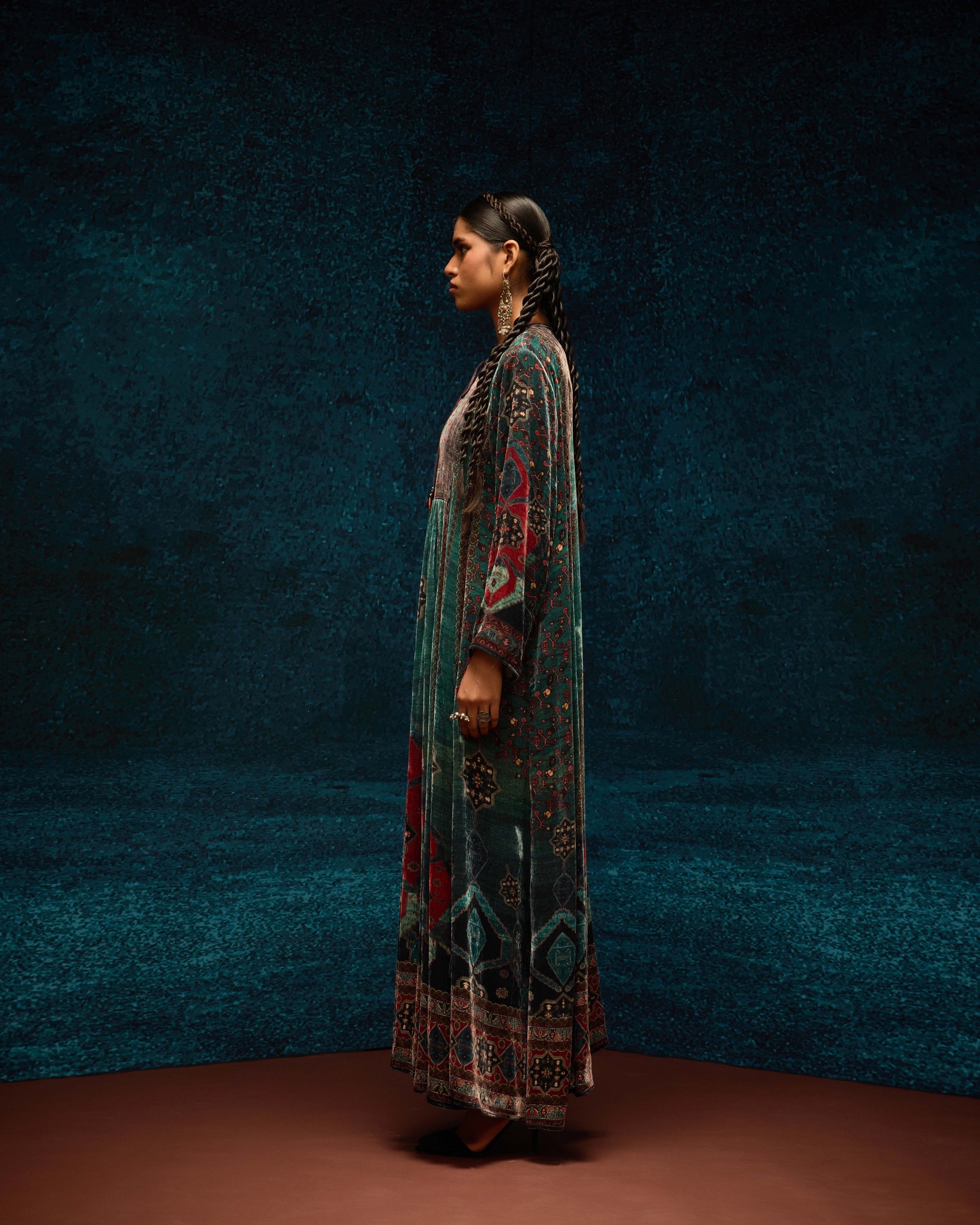 Ajrakh/Shiraz : Anisha - Teal/Maroon