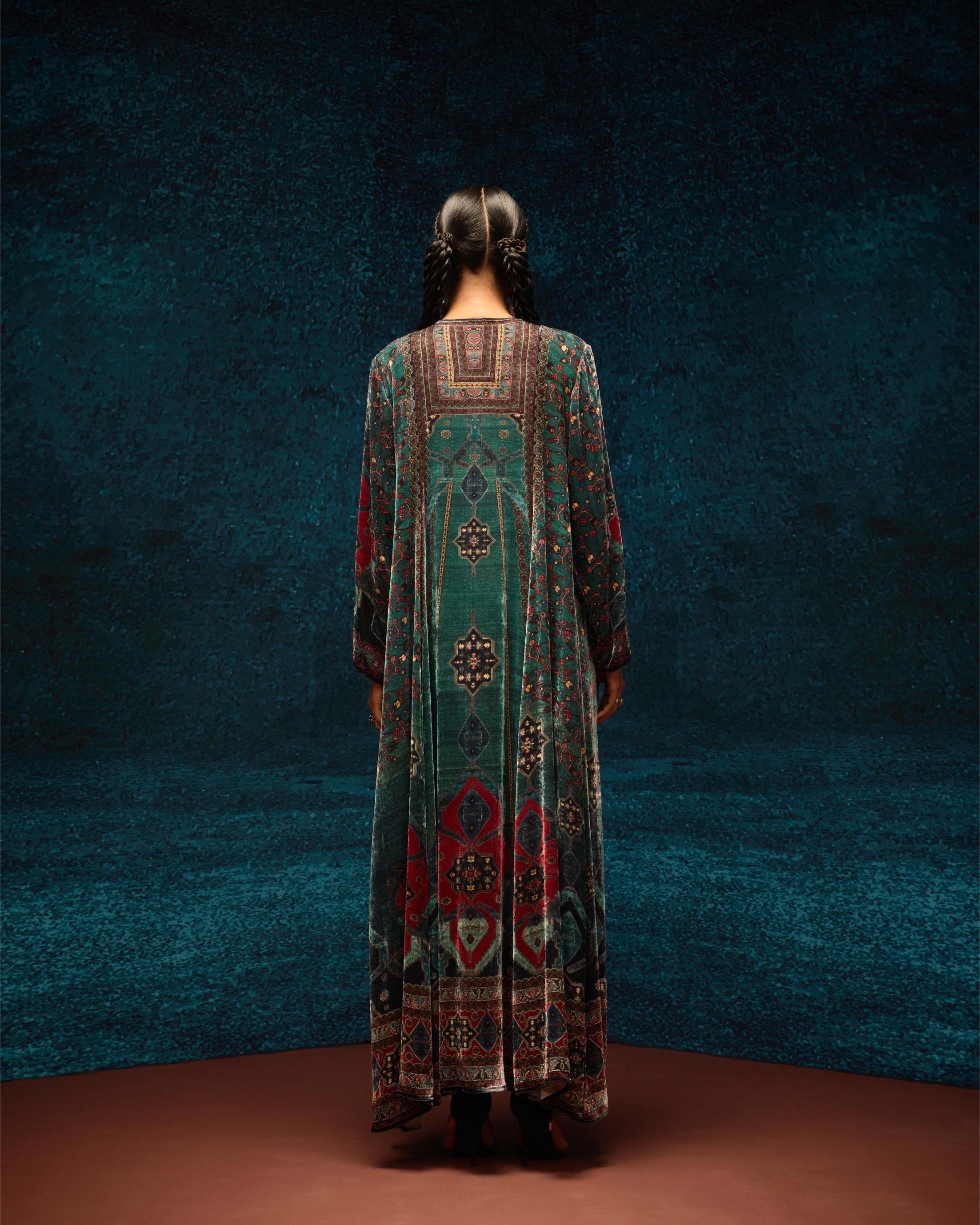 Ajrakh/Shiraz : Anisha - Teal/Maroon