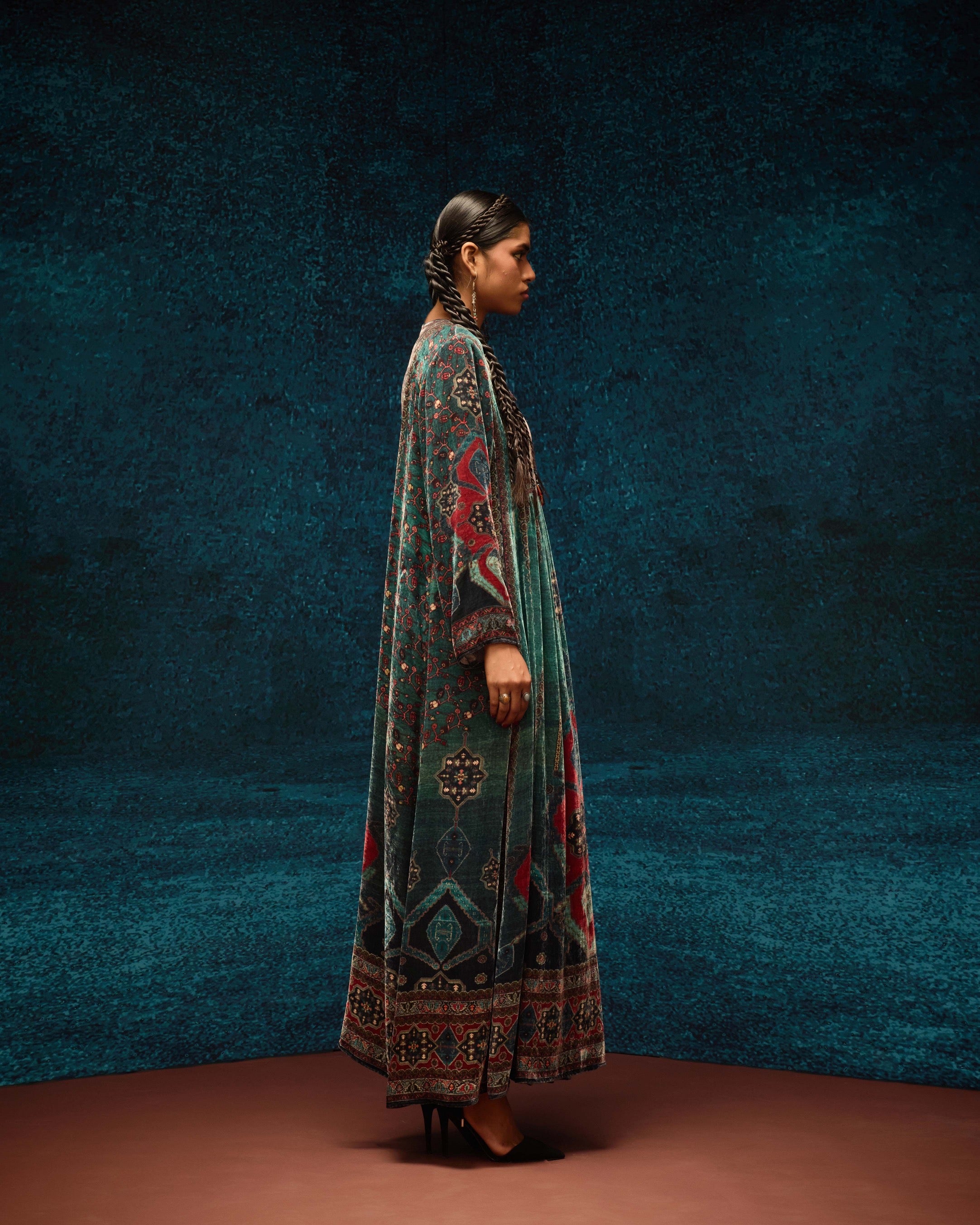 Ajrakh/Shiraz : Anisha - Teal/Maroon