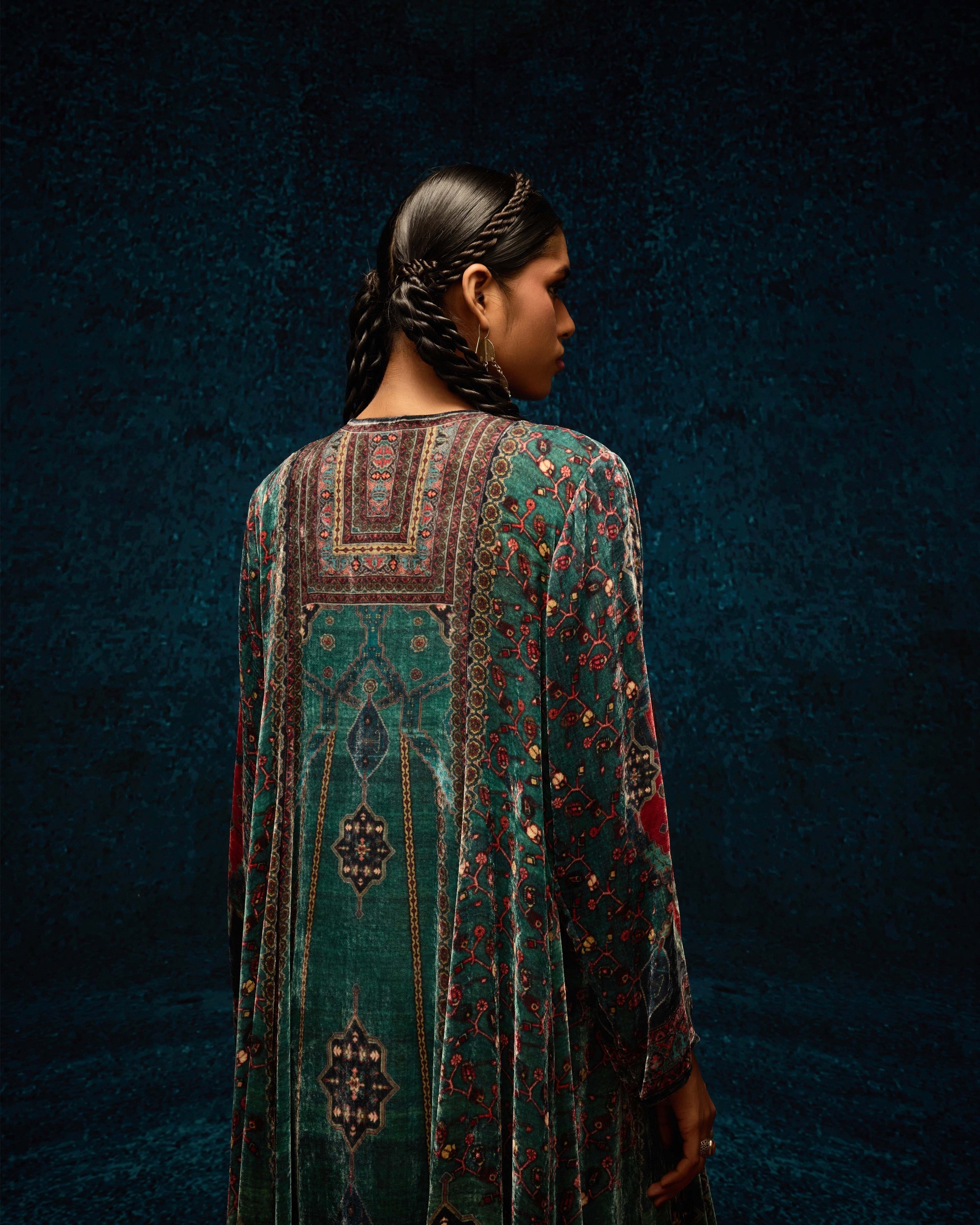 Ajrakh/Shiraz : Anisha - Teal/Maroon