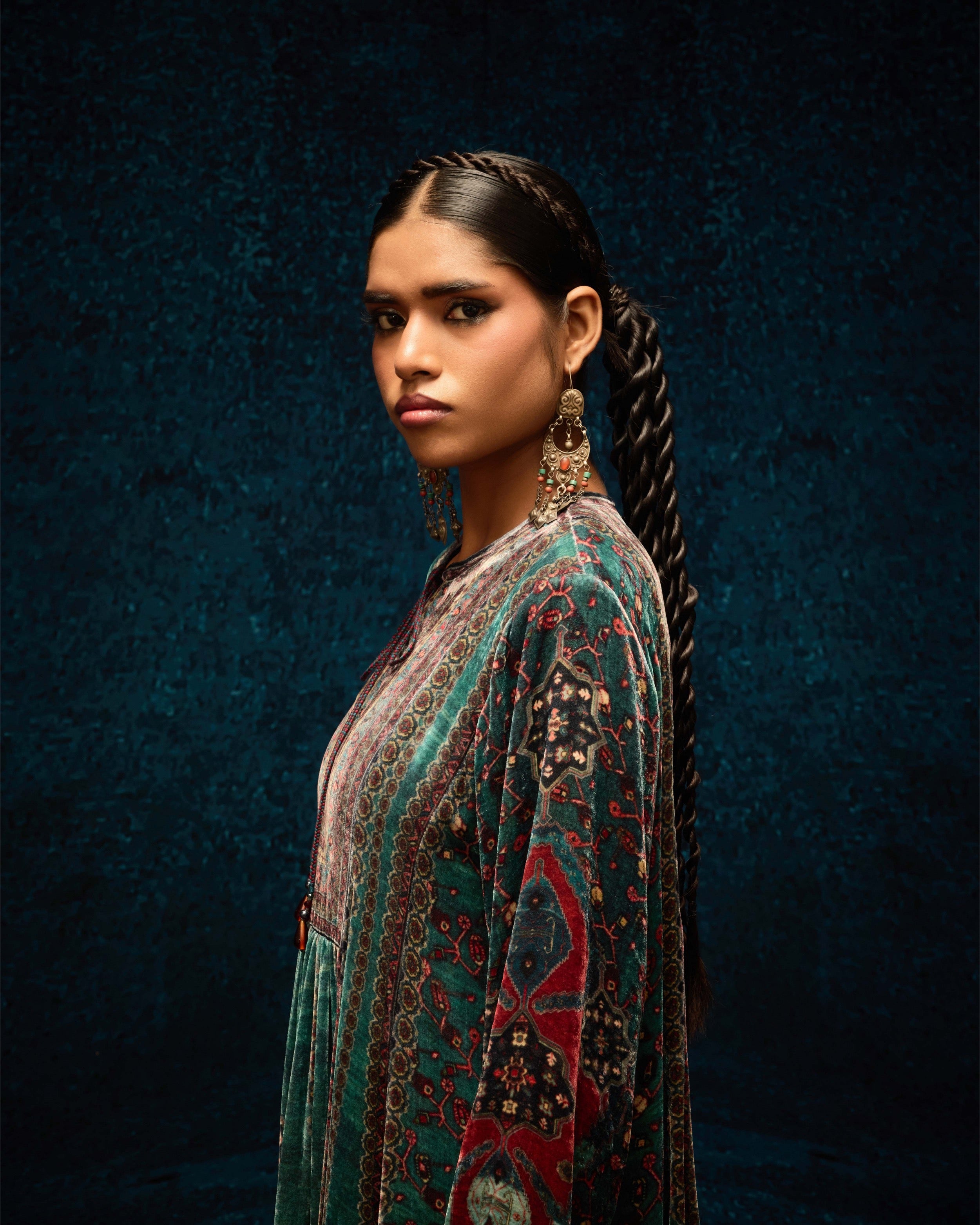 Ajrakh/Shiraz : Anisha - Teal/Maroon