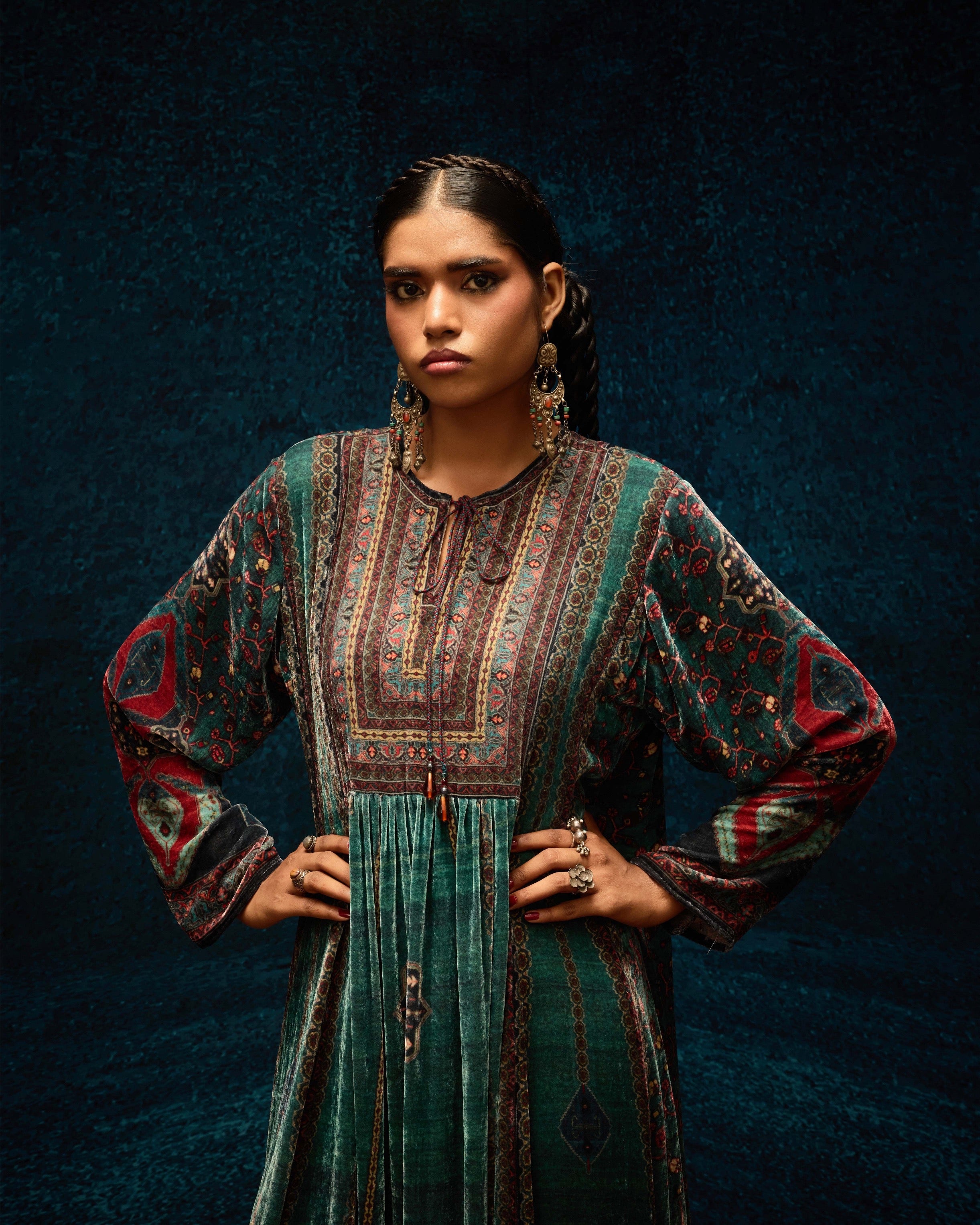 Ajrakh/Shiraz : Anisha - Teal/Maroon