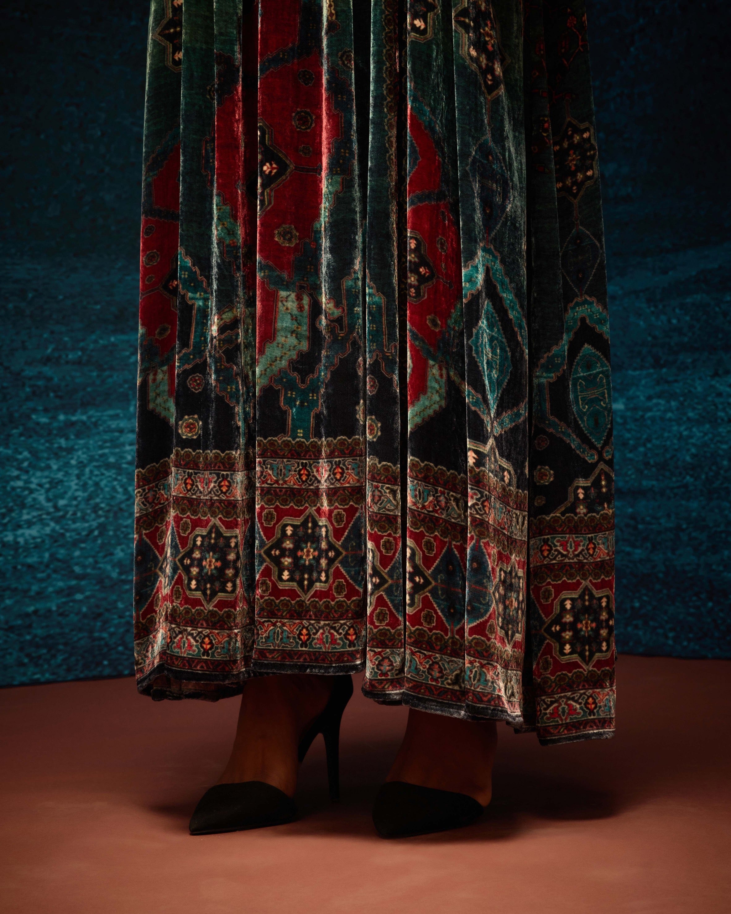 Ajrakh/Shiraz : Anisha - Teal/Maroon