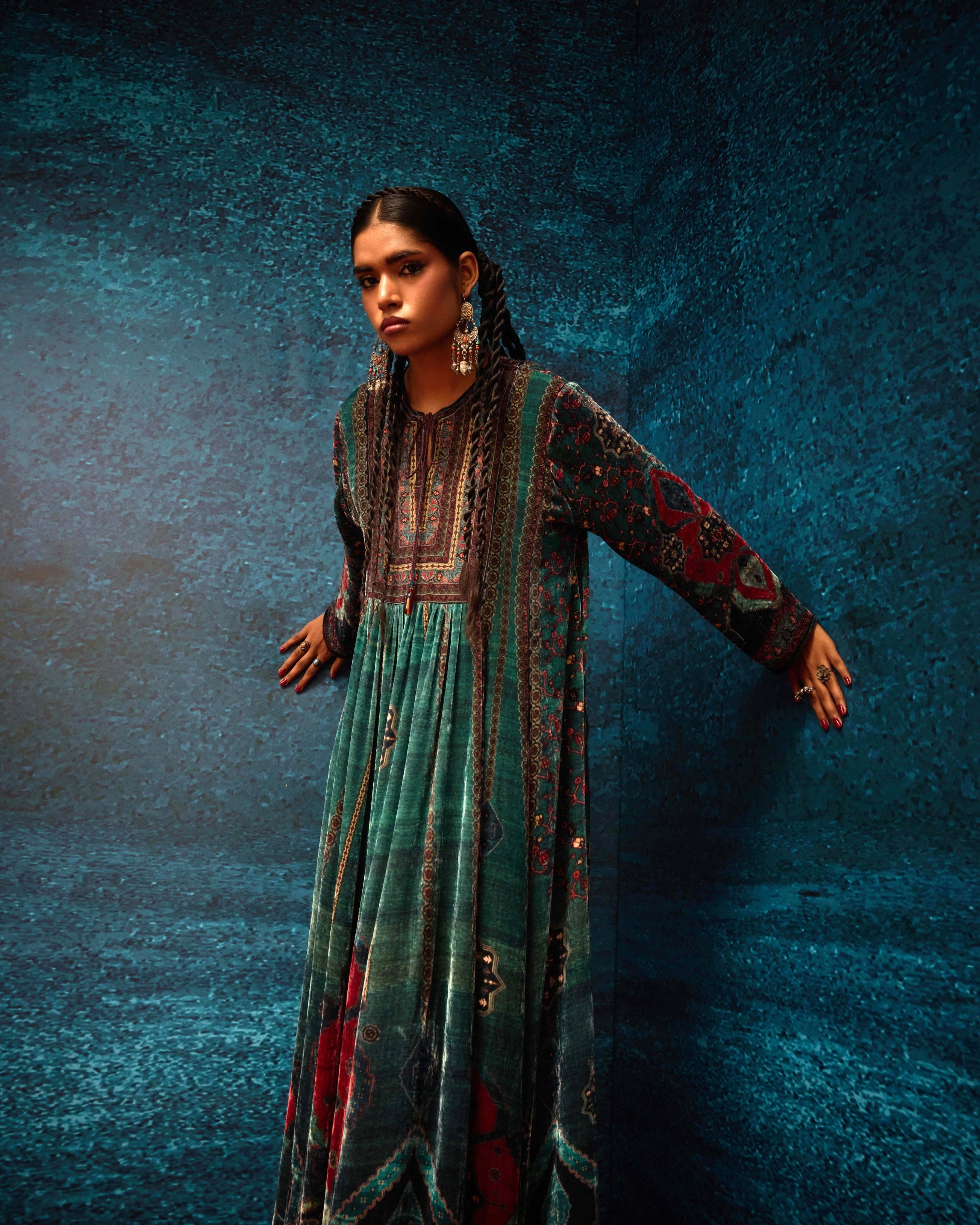 Ajrakh/Shiraz : Anisha - Teal/Maroon