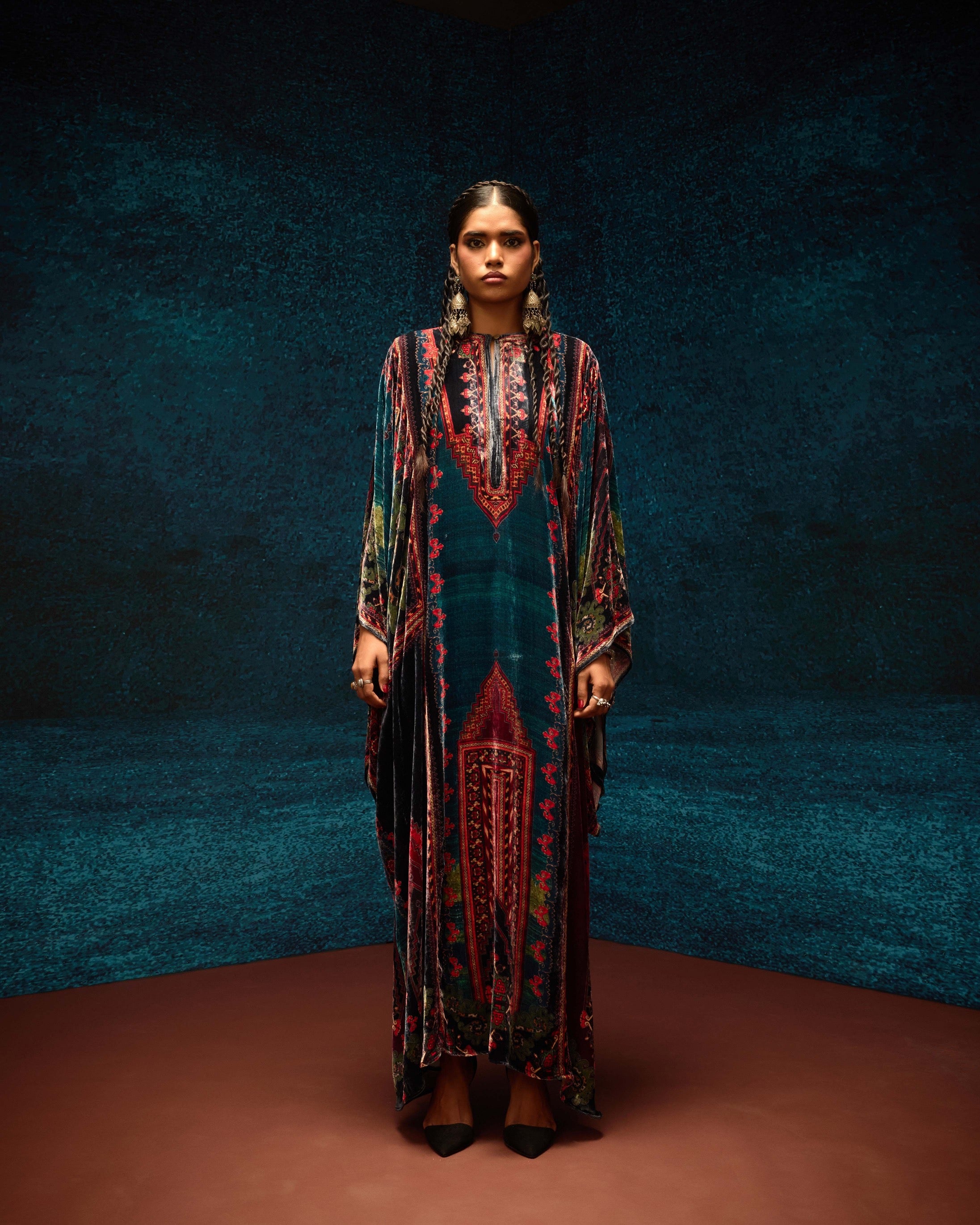 Ajrakh/Shiraz : Beatrice - Teal/Maroon