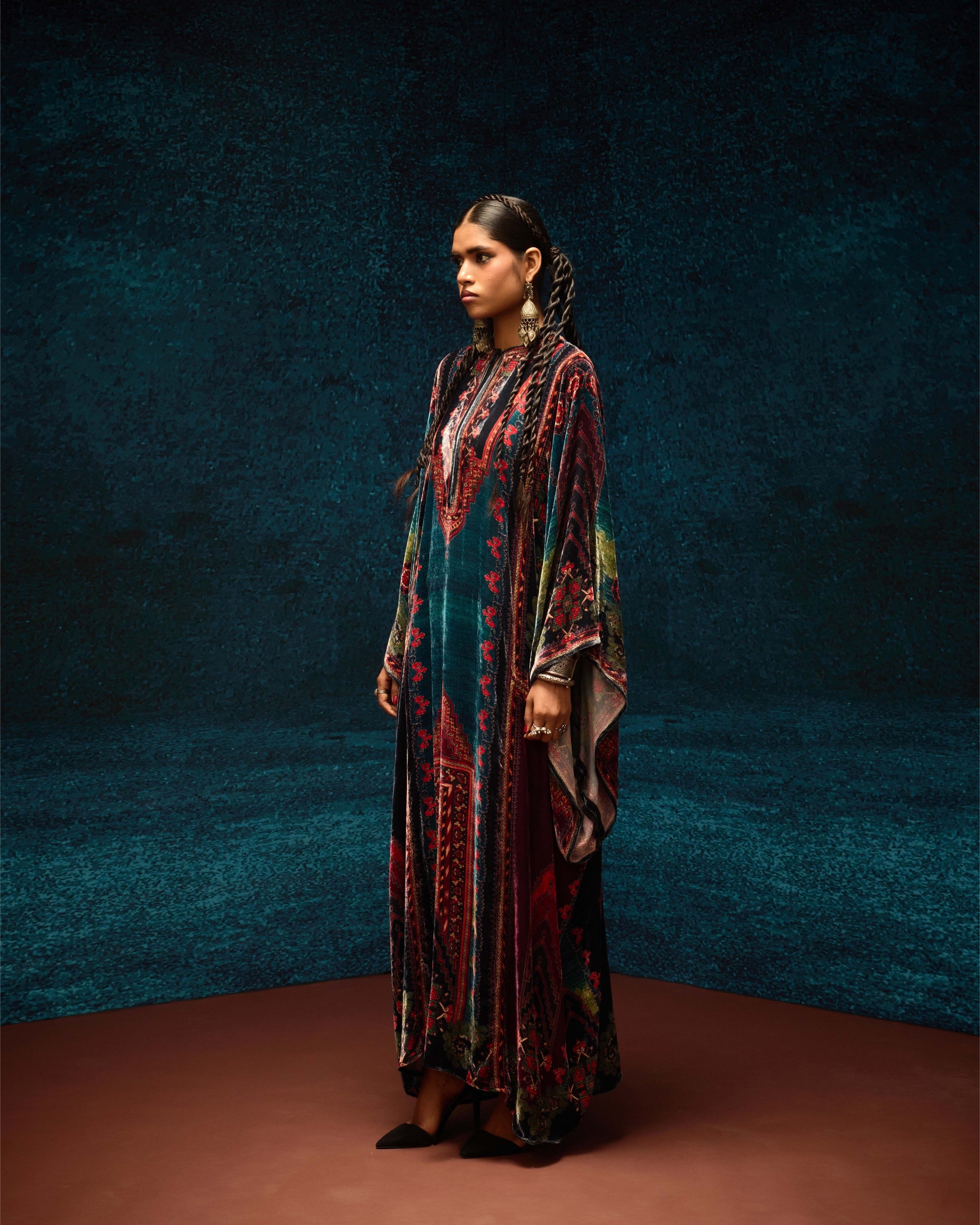 Ajrakh/Shiraz : Beatrice - Teal/Maroon