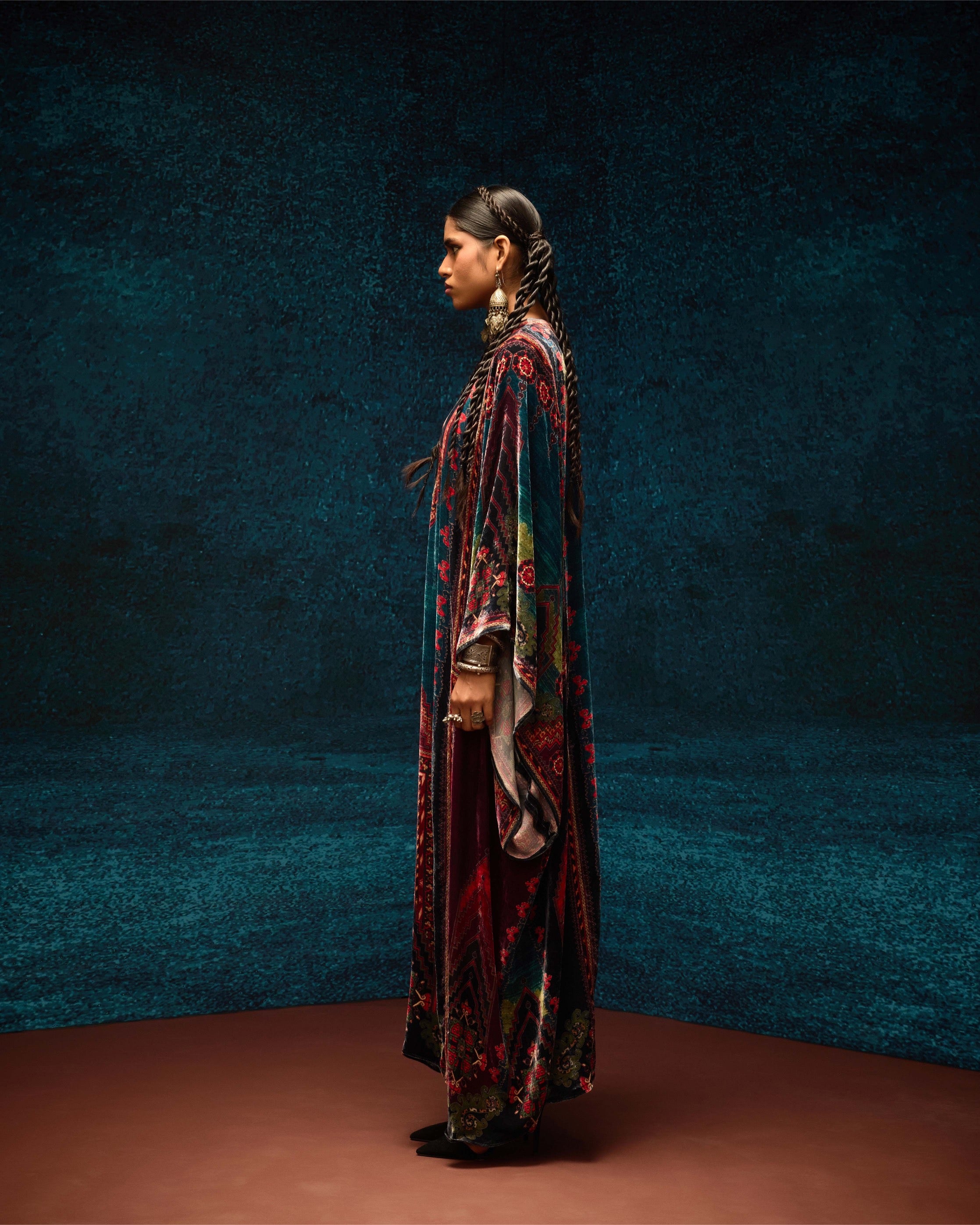 Ajrakh/Shiraz : Beatrice - Teal/Maroon