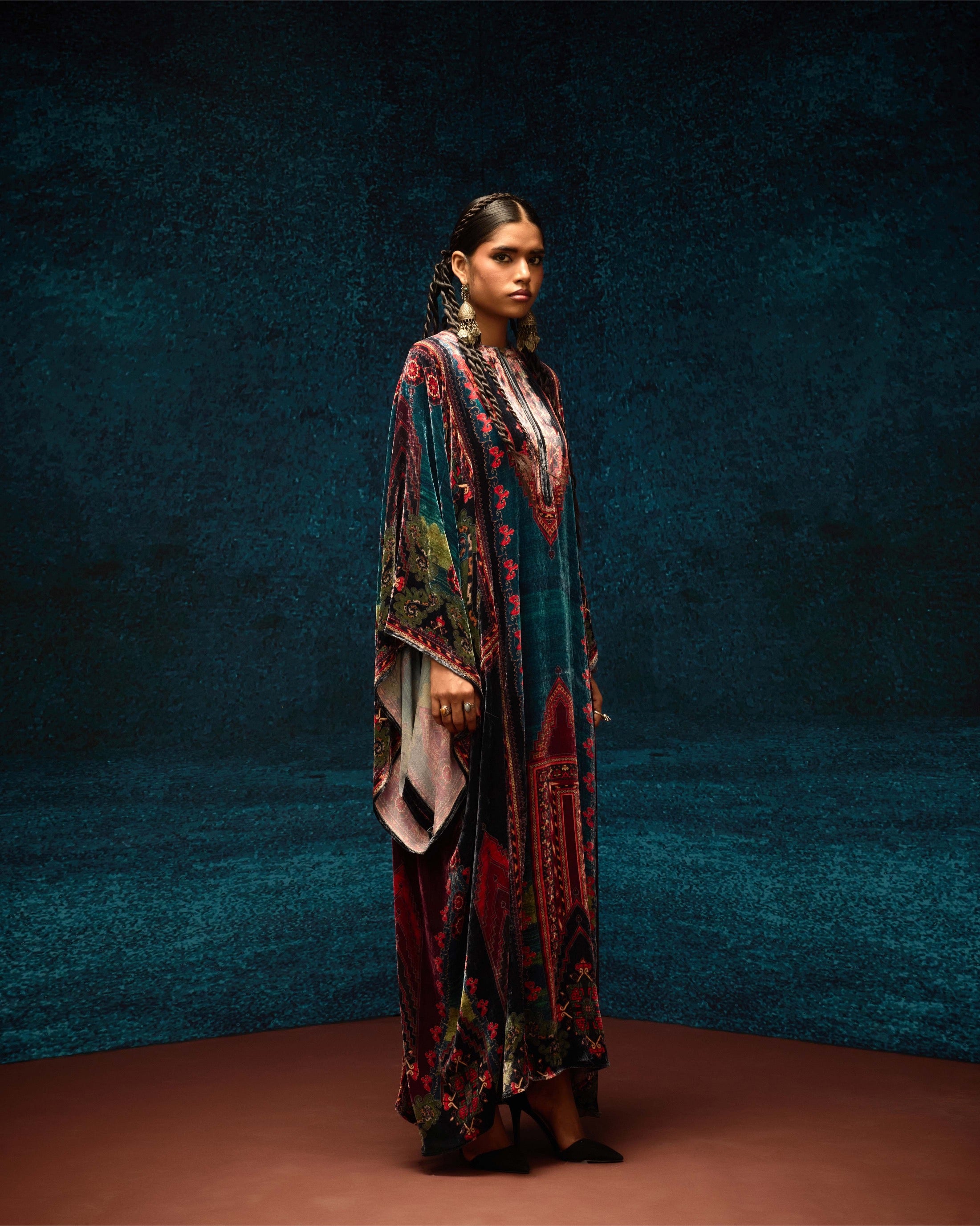 Ajrakh/Shiraz : Beatrice - Teal/Maroon