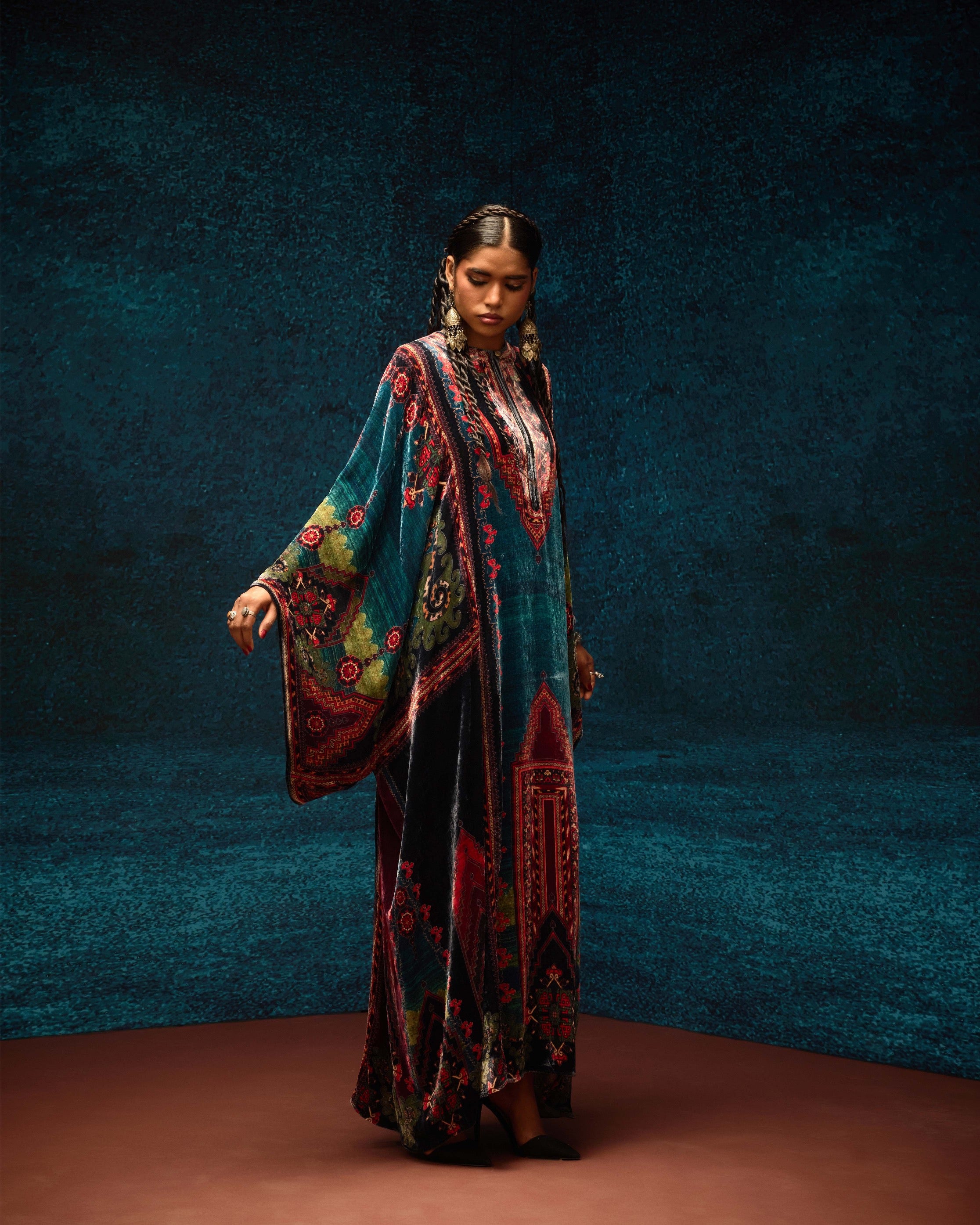 Ajrakh/Shiraz : Beatrice - Teal/Maroon