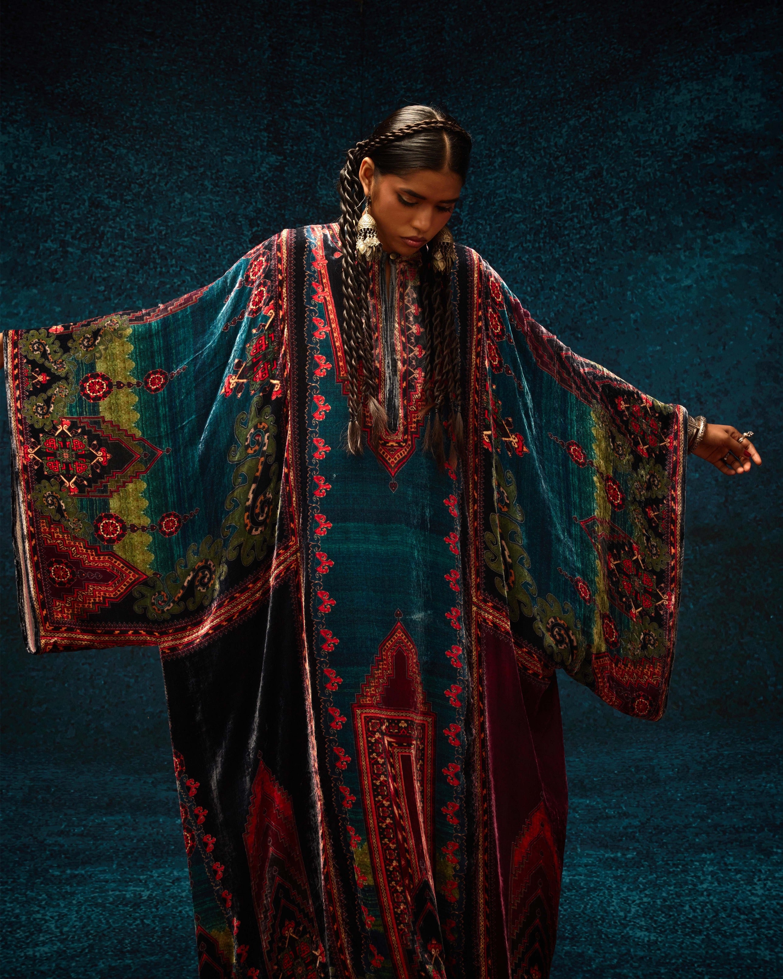 Ajrakh/Shiraz : Beatrice - Teal/Maroon