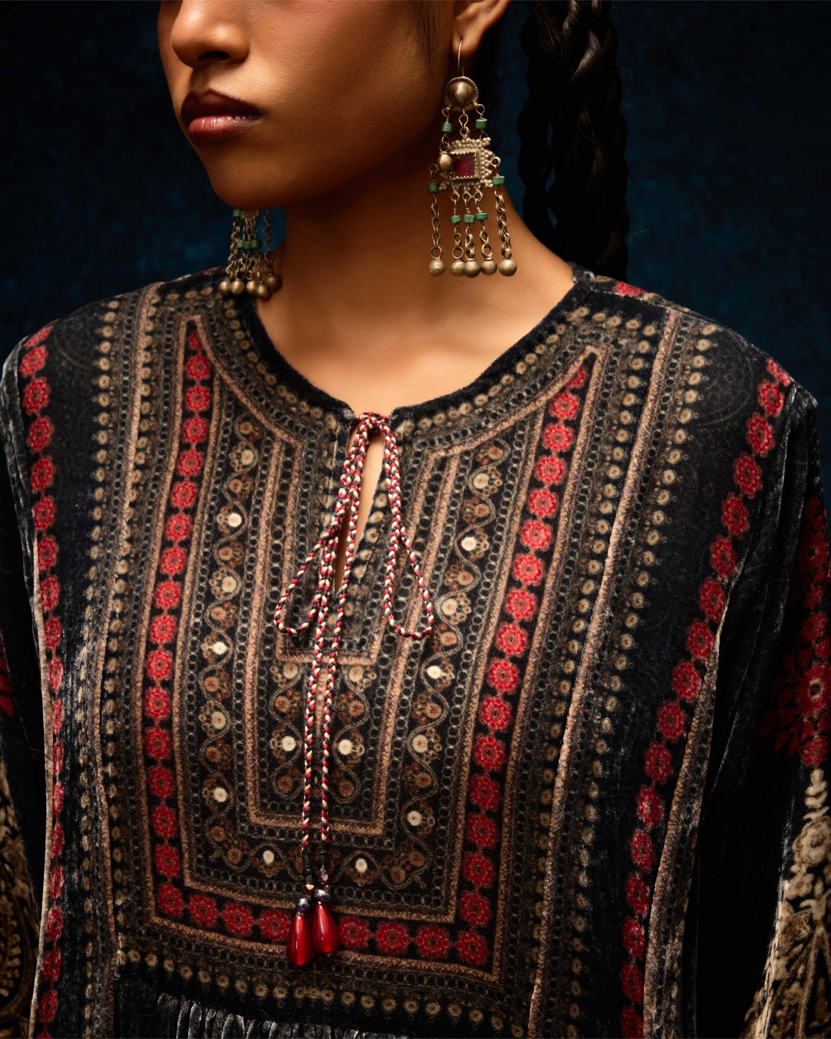 Ajrakh : Anisha - Black/Red