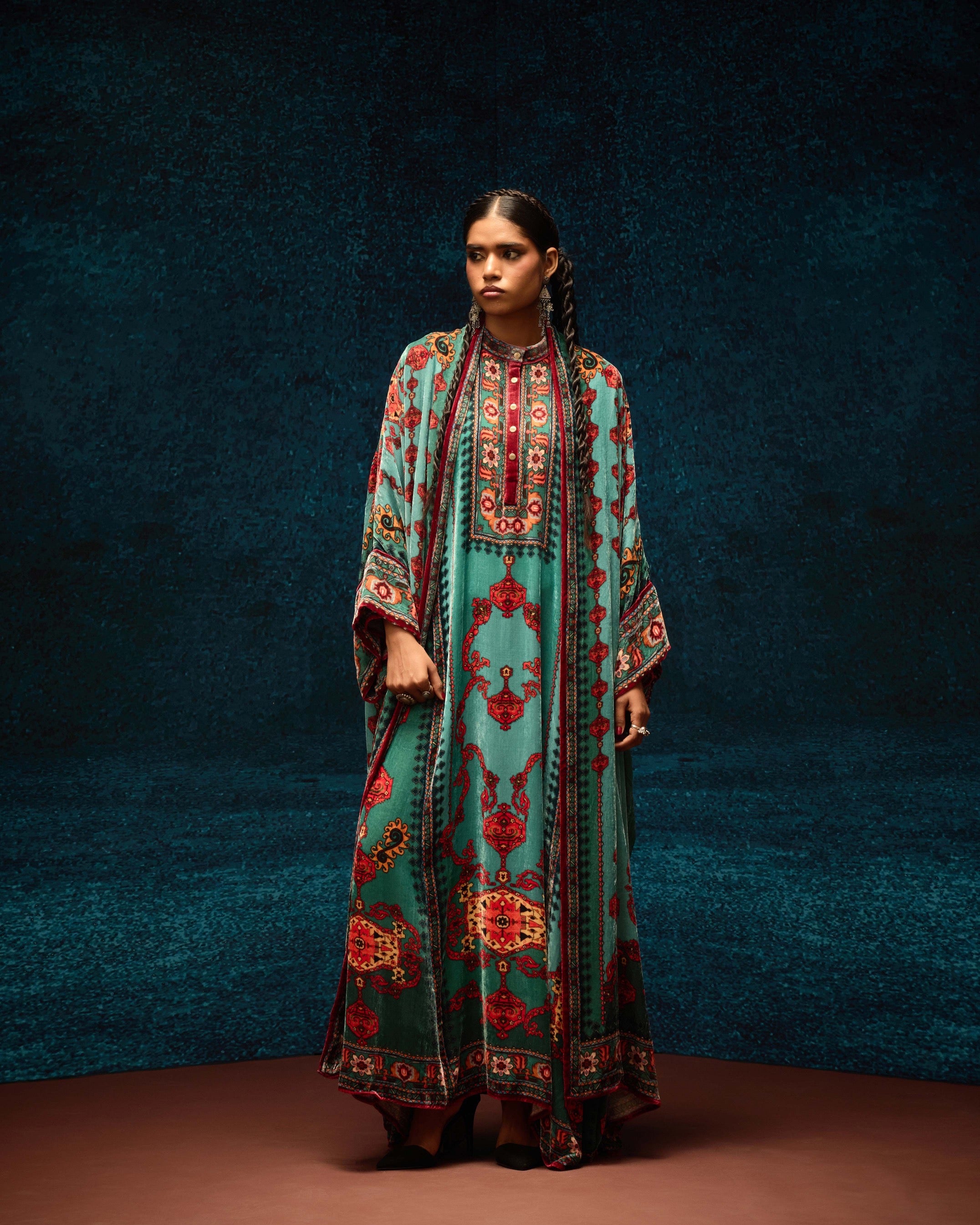 Ajrakh : Abaya - Aqua
