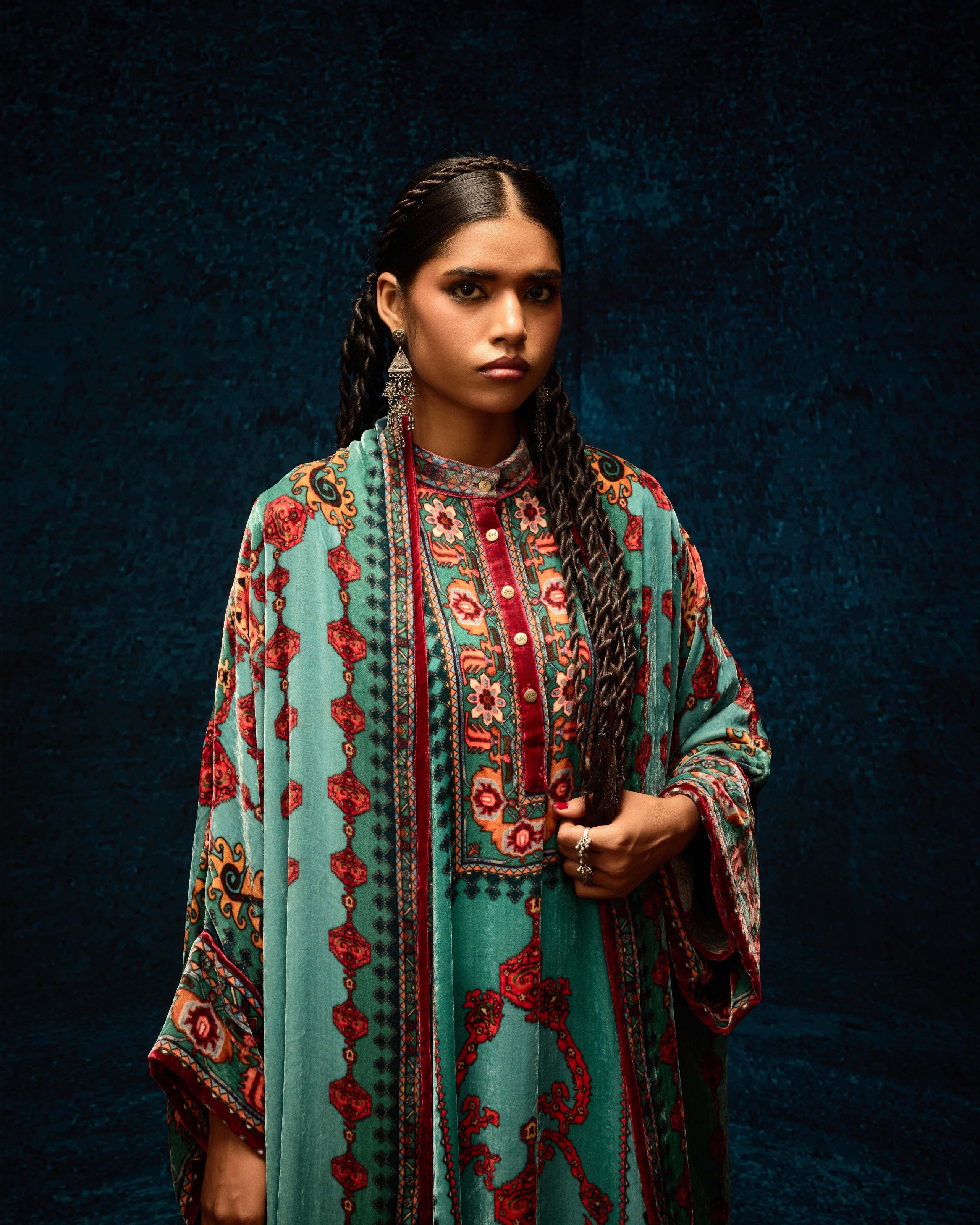 Ajrakh : Abaya - Aqua