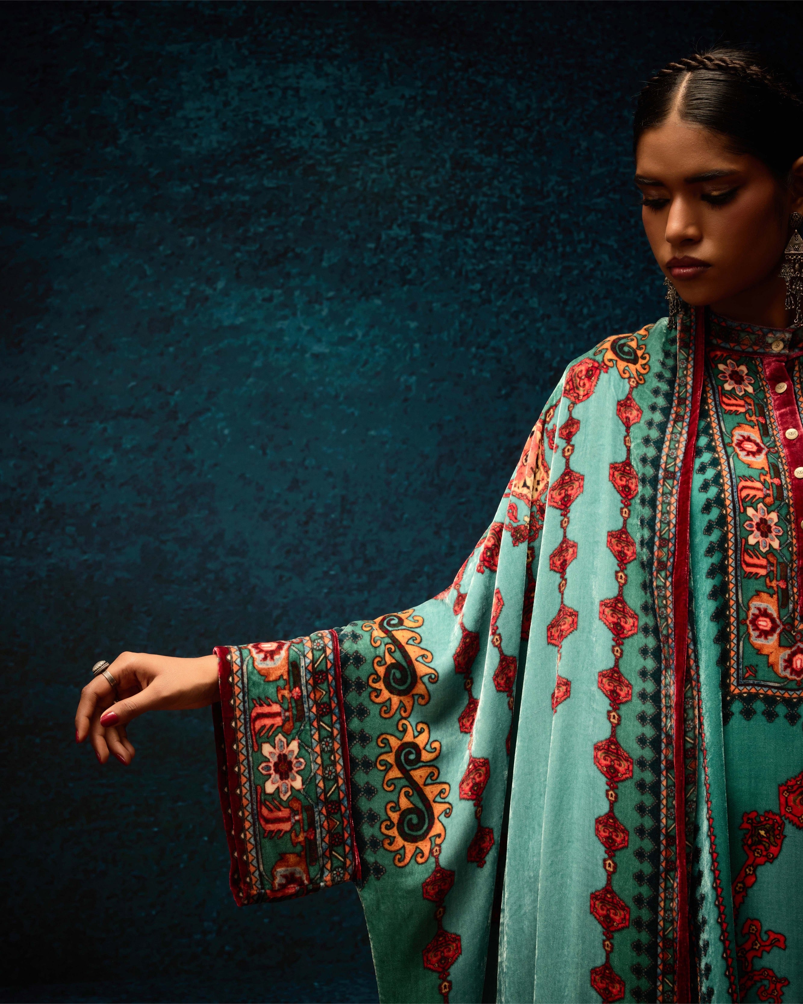 Ajrakh : Abaya - Aqua