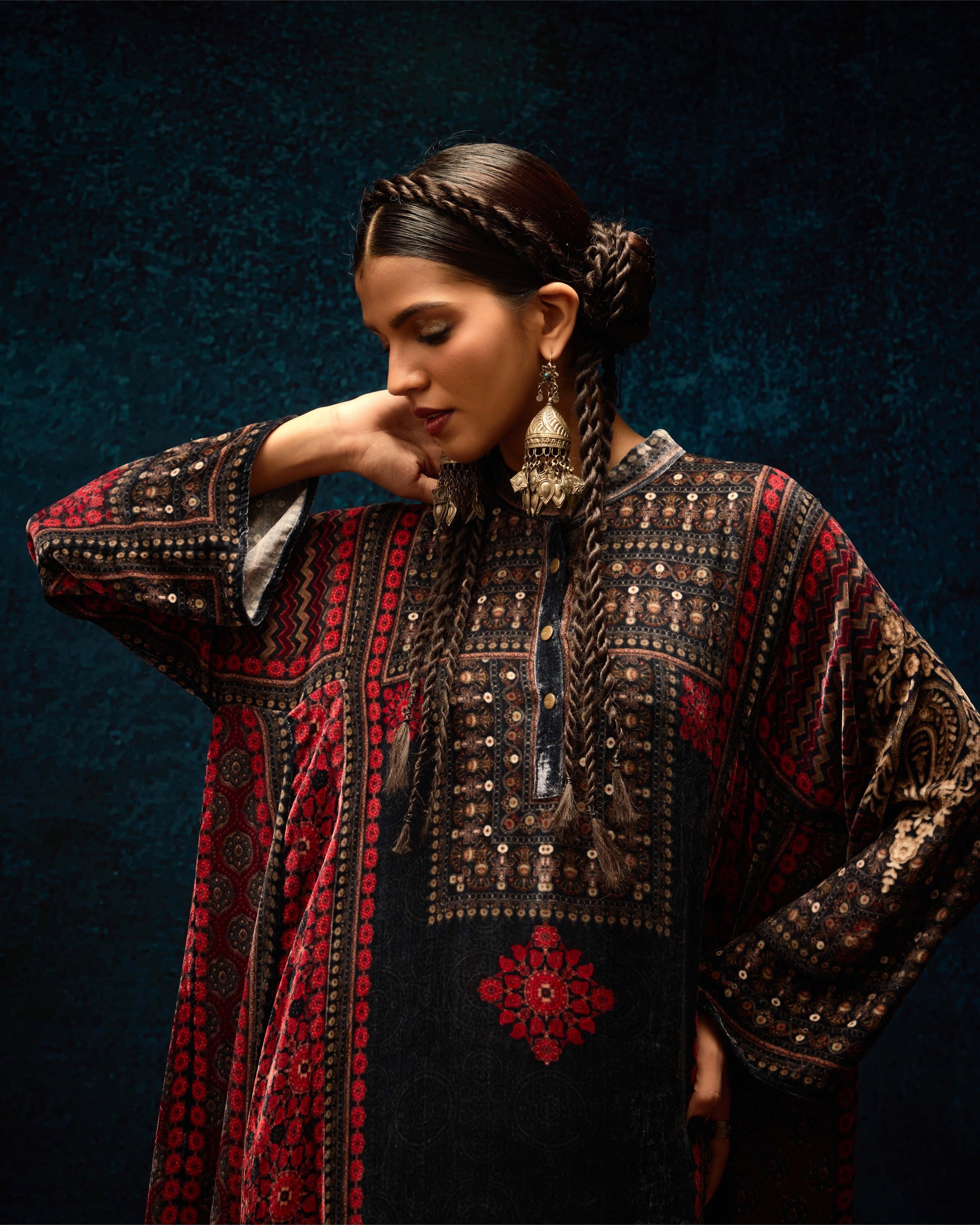 Ajrakh : Ghazala - Black/Red