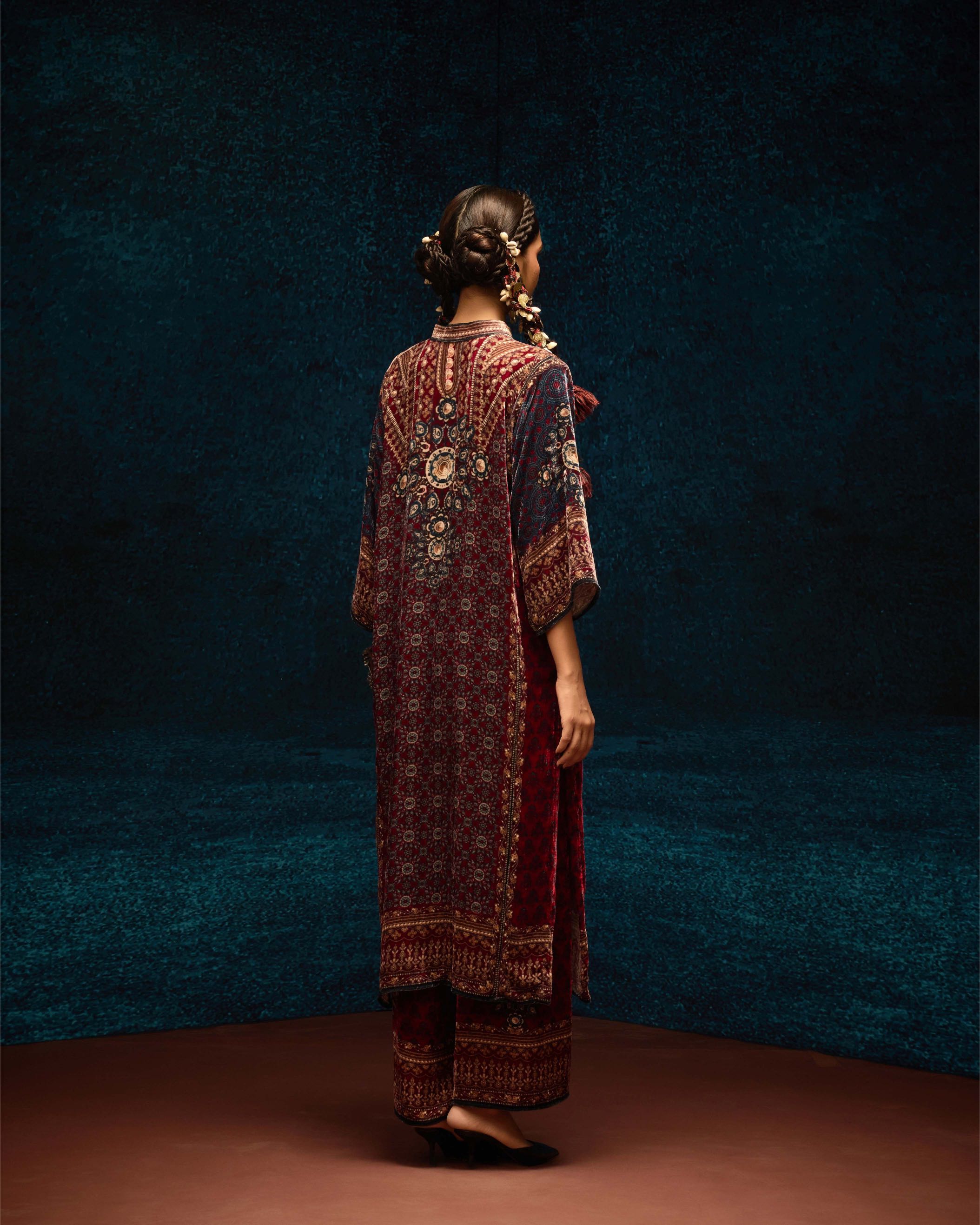 Ajrakh : Ghazala - Maroon/Blue