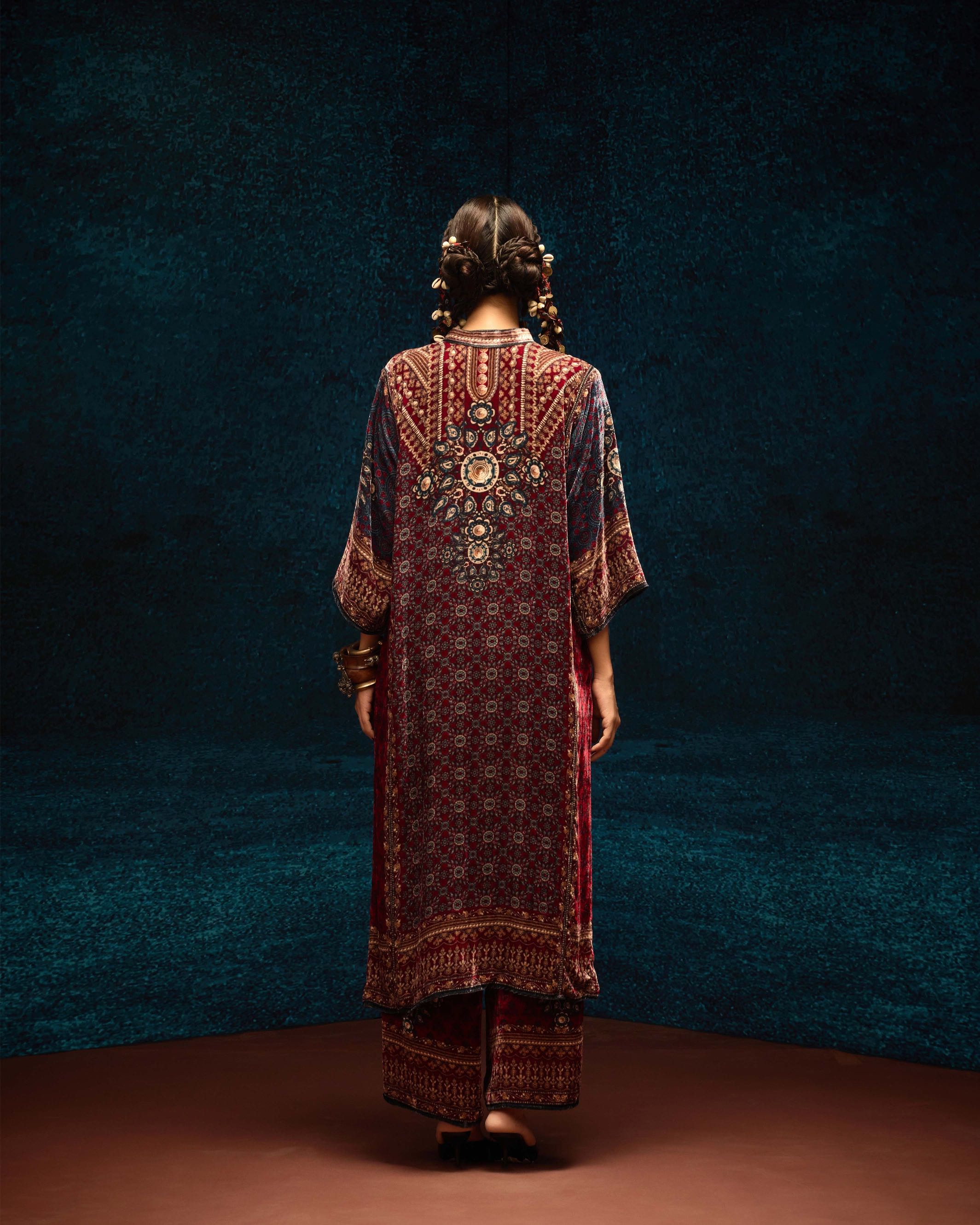 Ajrakh : Ghazala - Maroon/Blue
