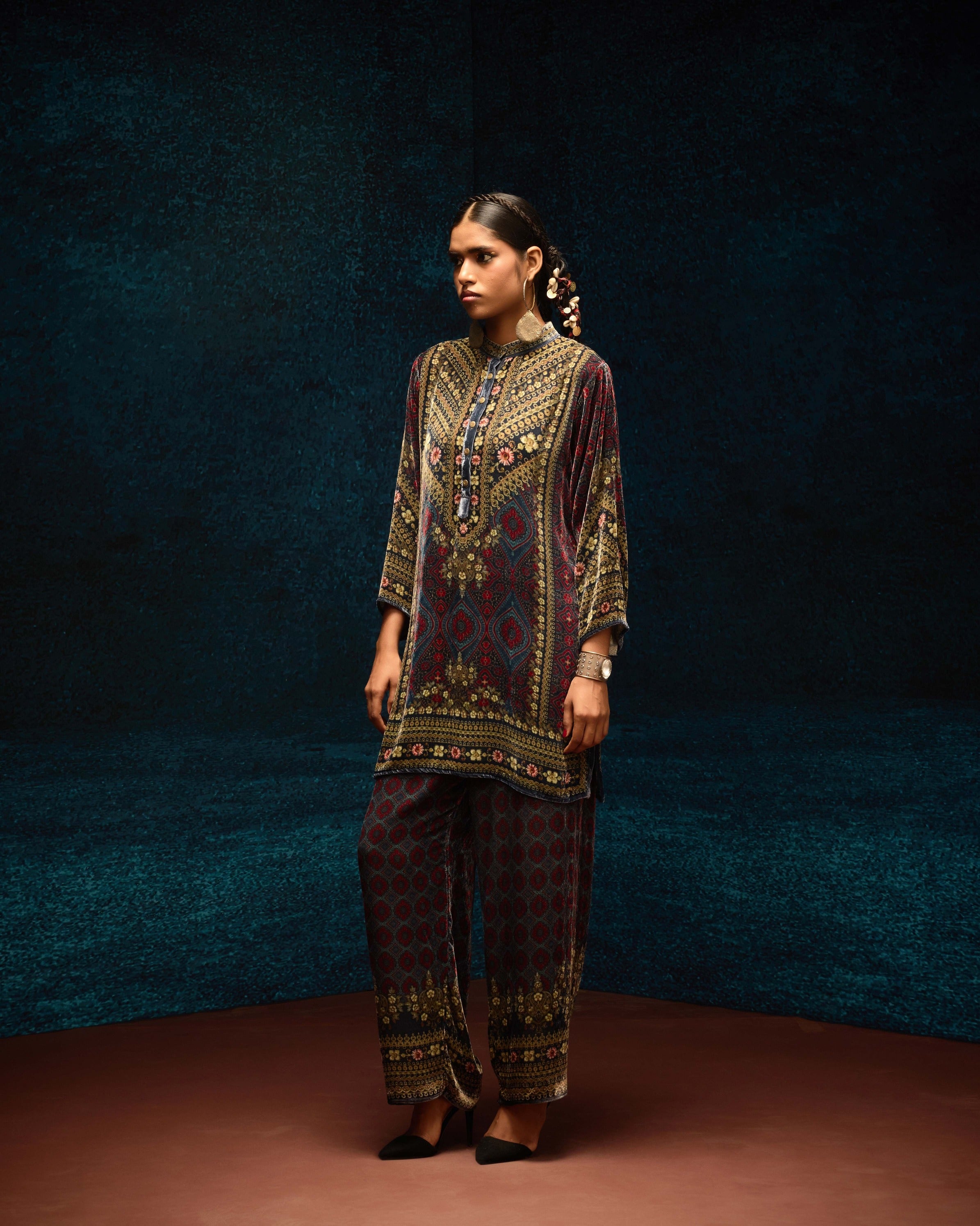 Ajrakh : Reza - Blue/Maroon