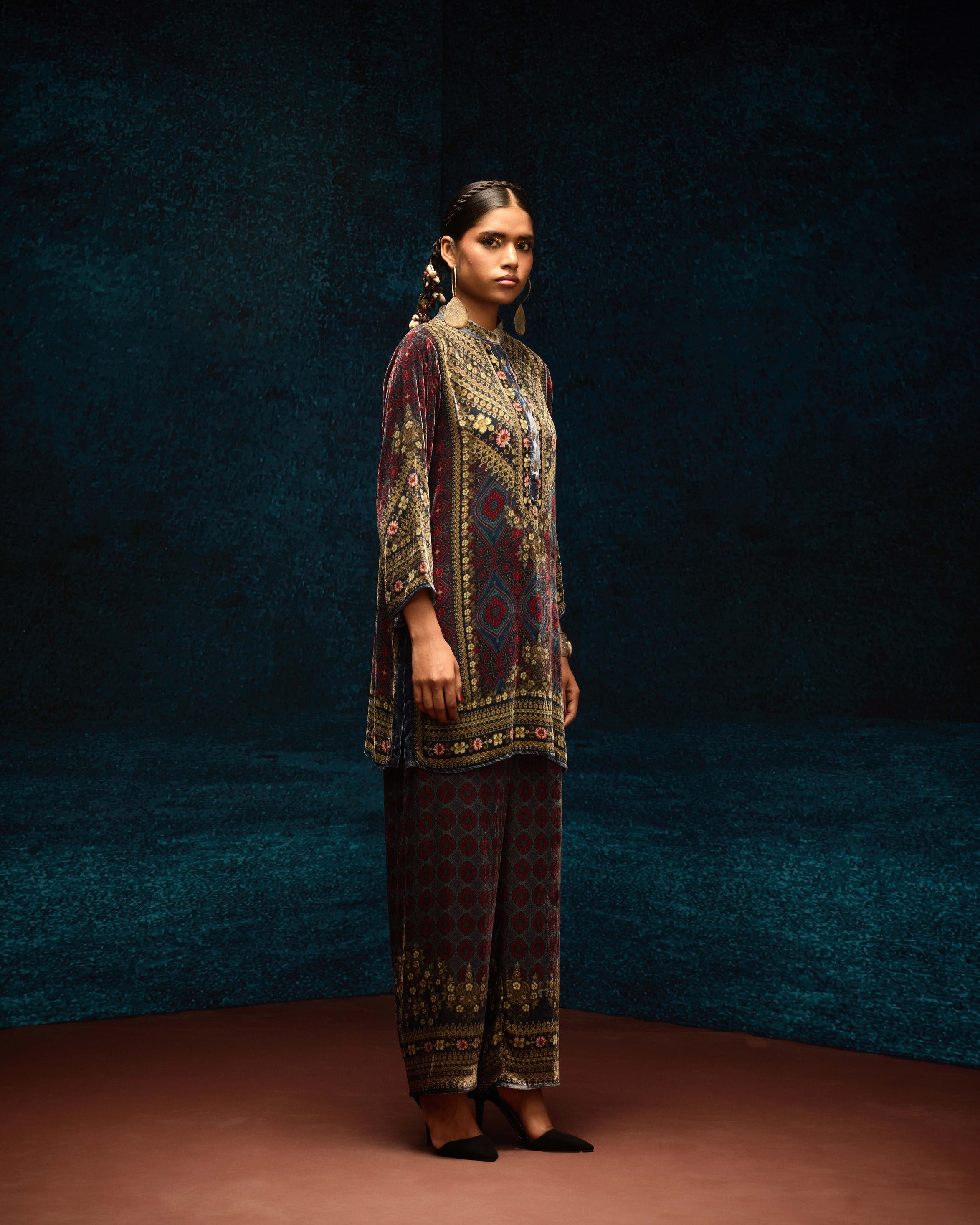 Ajrakh : Reza - Blue/Maroon