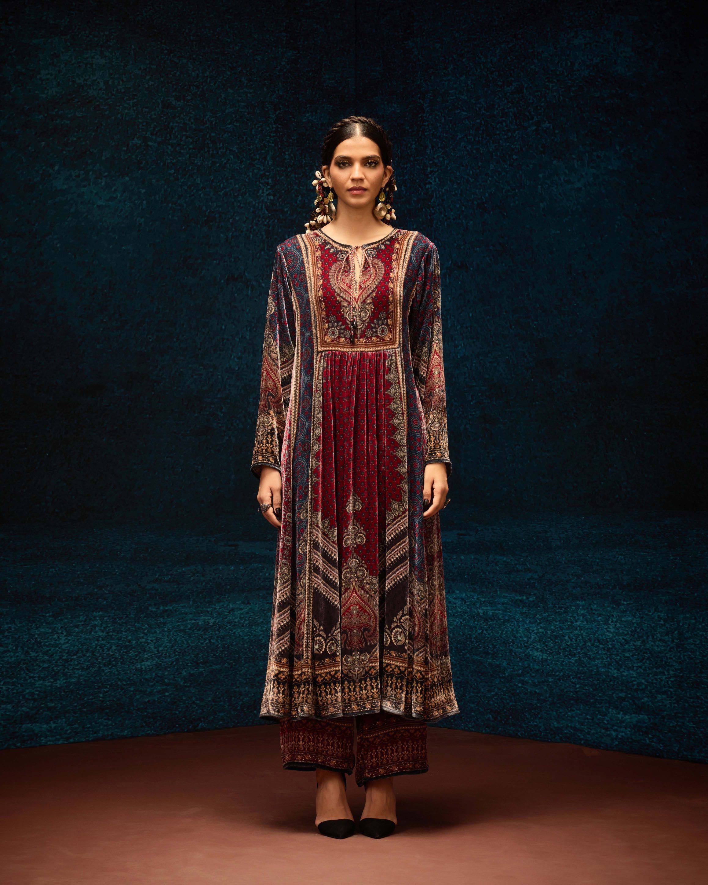 Ajrakh : Anisha - Maroon/Blue
