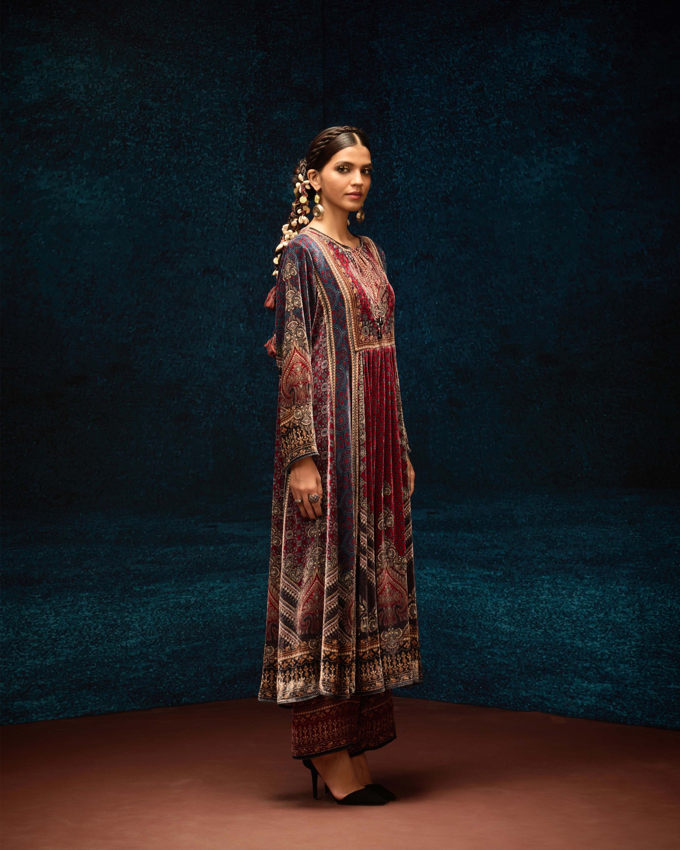 Ajrakh : Anisha - Maroon/Blue