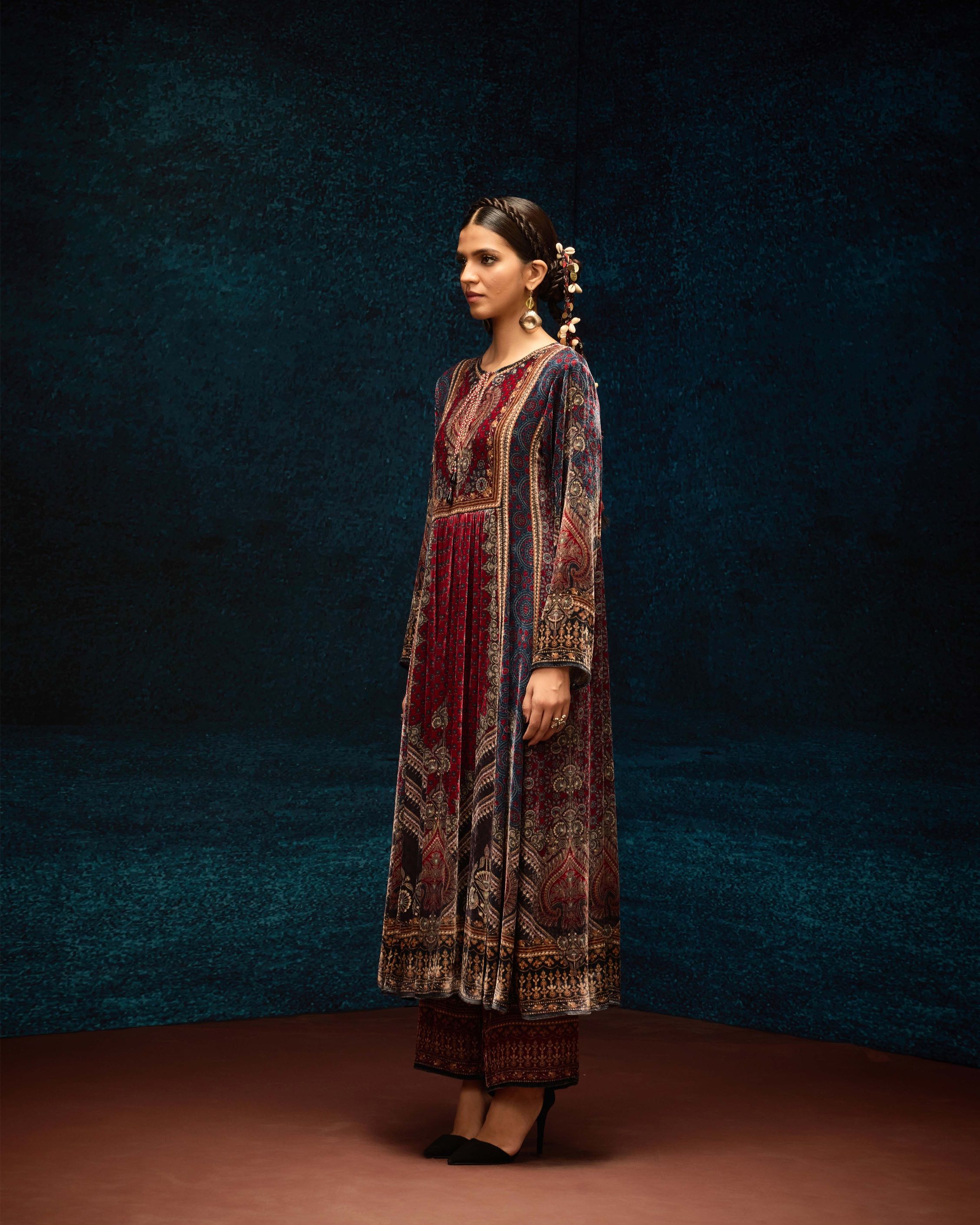 Ajrakh : Anisha - Maroon/Blue