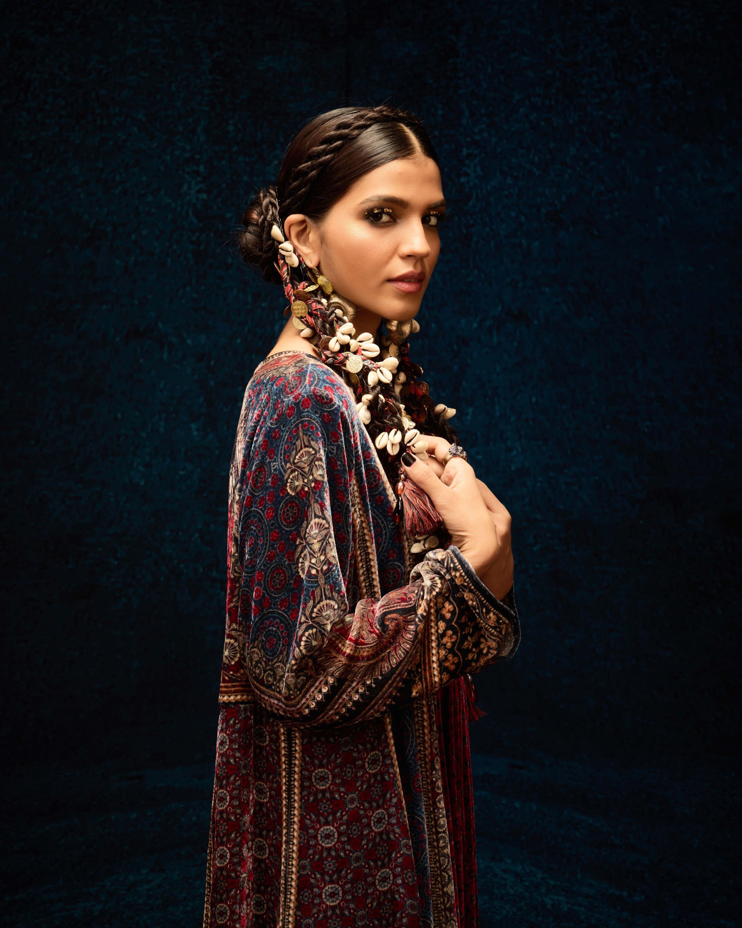 Ajrakh : Anisha - Maroon/Blue