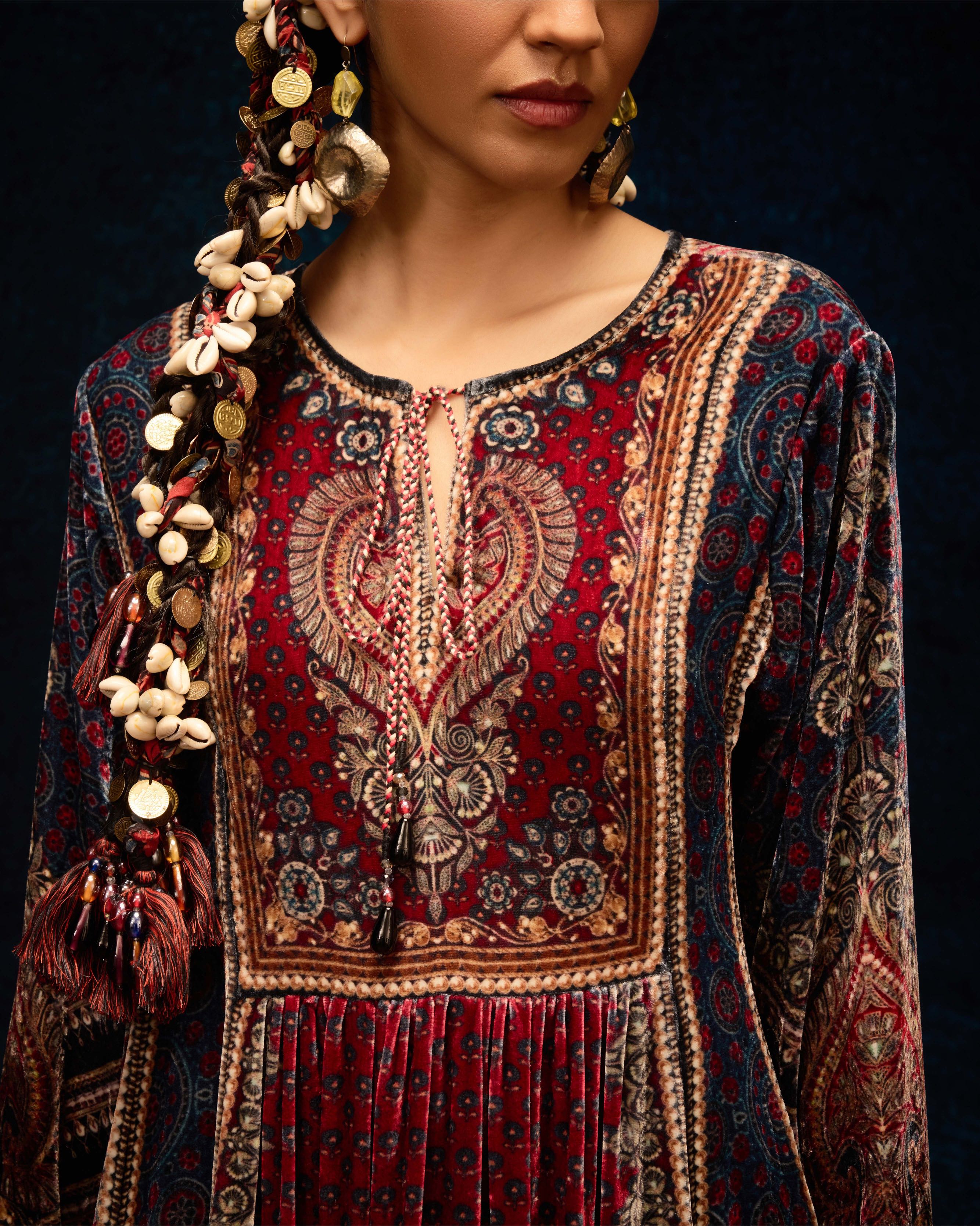 Ajrakh : Anisha - Maroon/Blue
