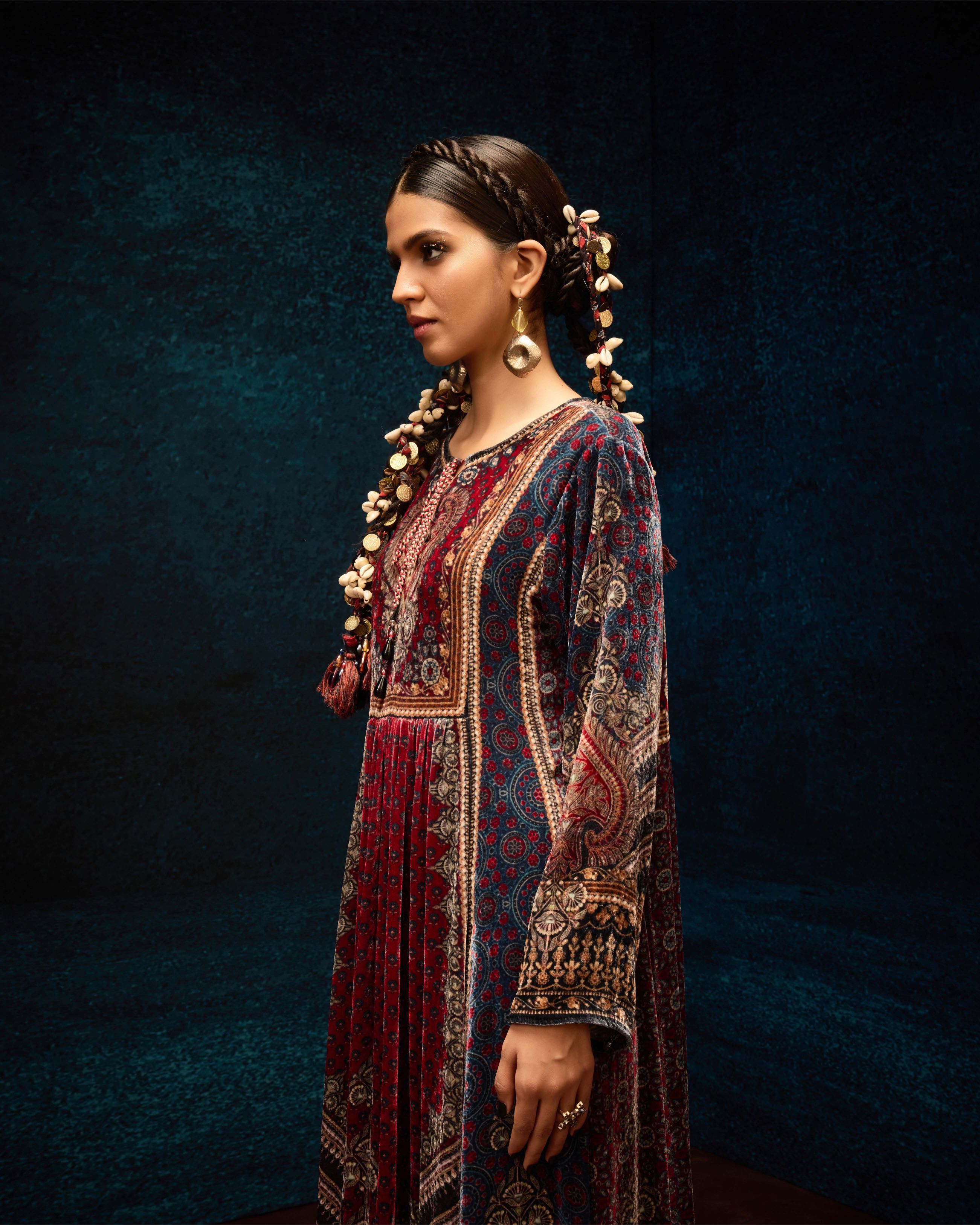 Ajrakh : Anisha - Maroon/Blue