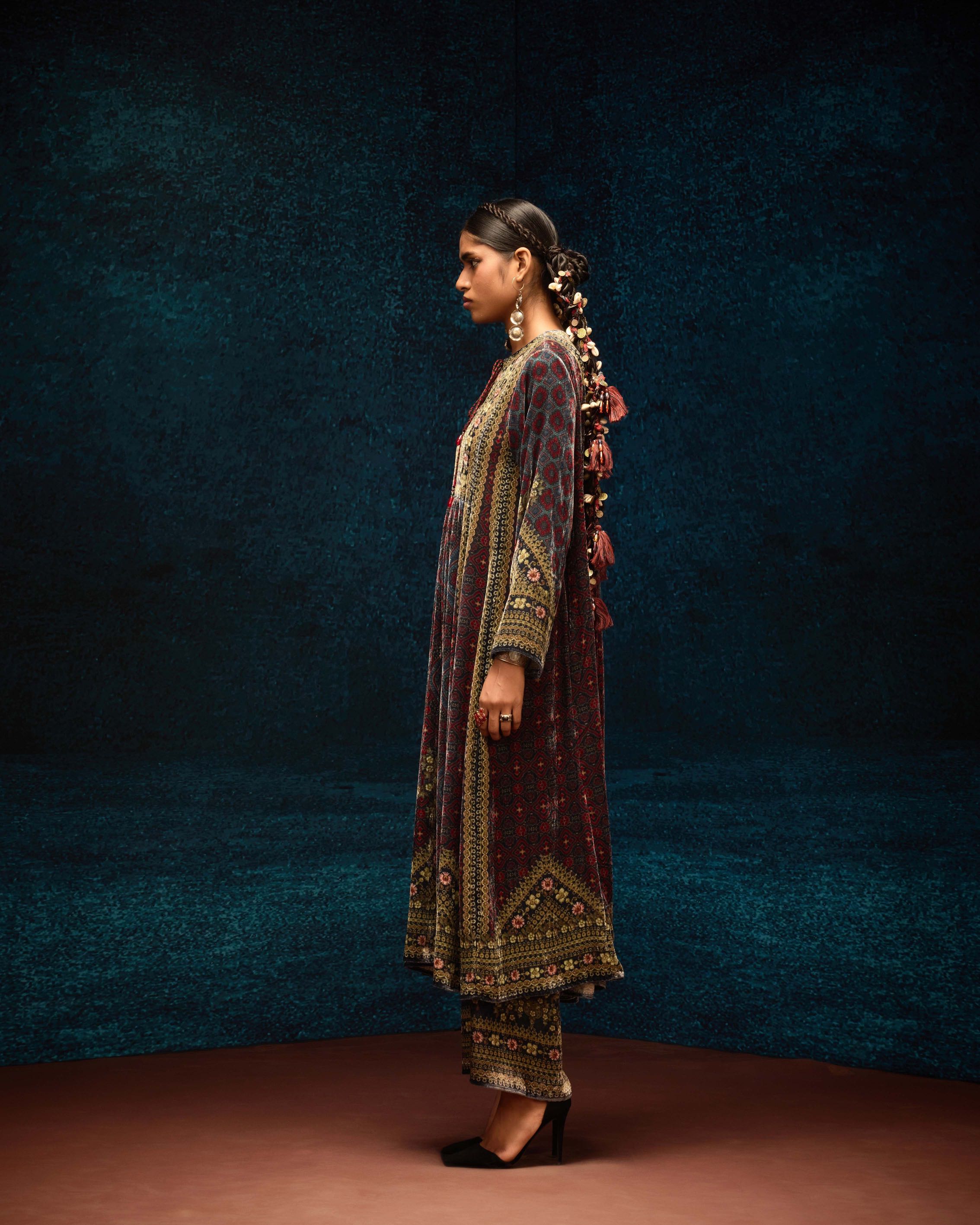 Ajrakh : Anisha - Blue/Maroon